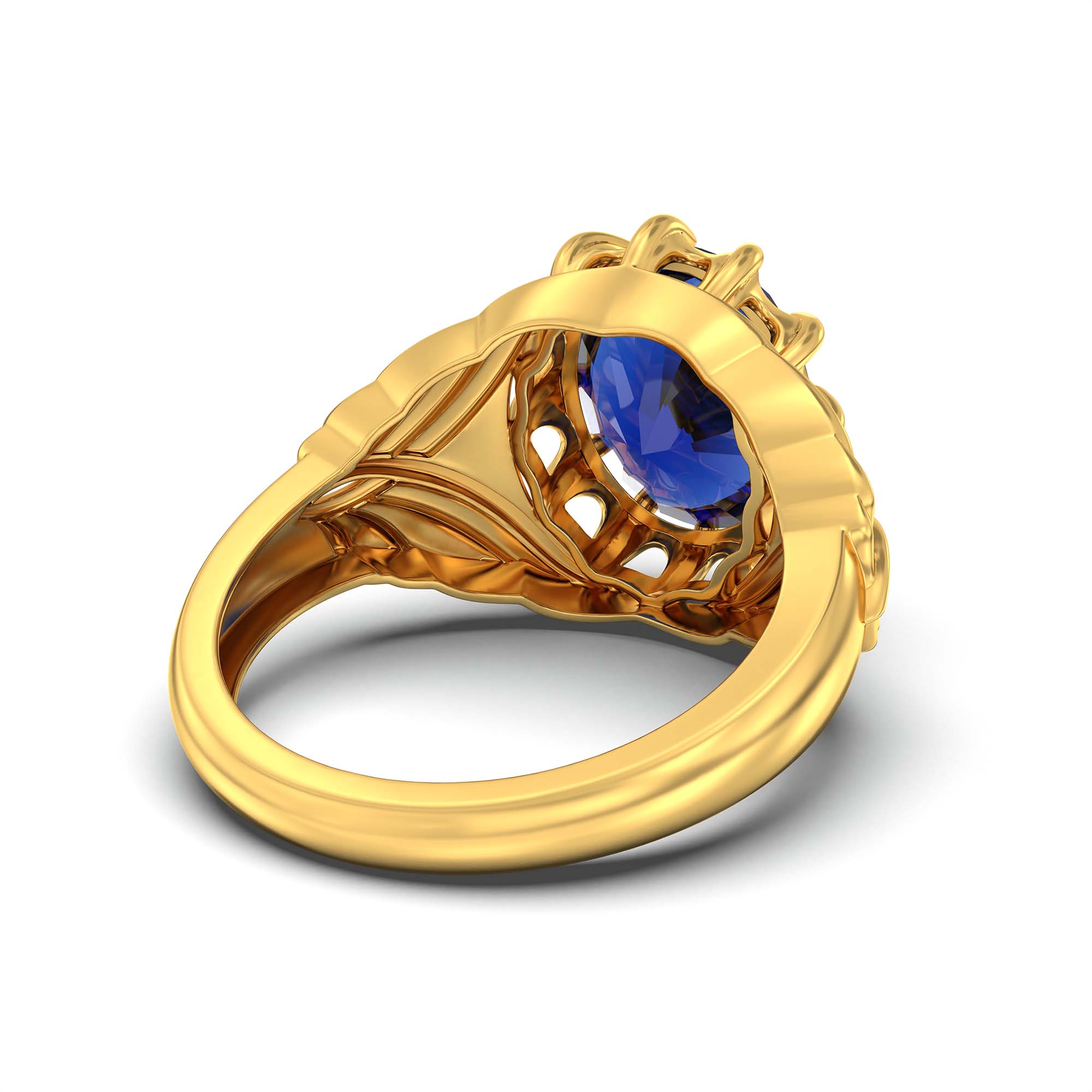 Blue Sapphire (Neelam) Ring for Men in 22K Yellow Gold – Oval 14x11 mm, Prong Setting, 11 g (Design K12-10) thumbnail