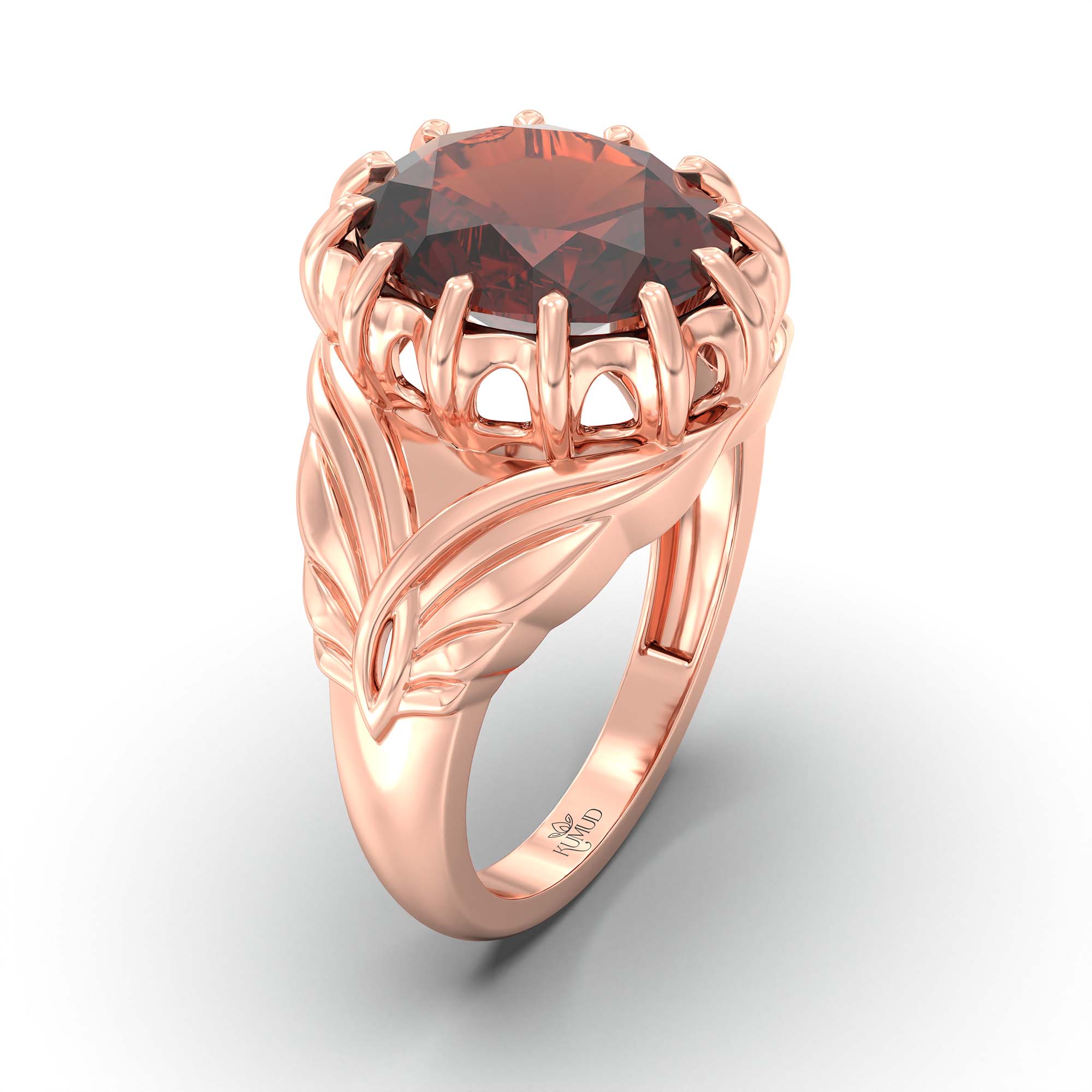 Hessonite (Gomed) Ring for Men in 18K Rose Gold – Oval 14x11 mm, Prong Setting, 11 g (Design K12-10) thumbnail