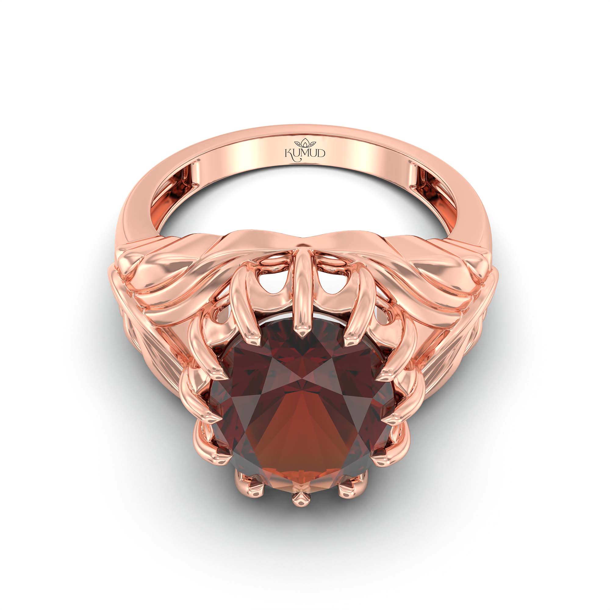 Hessonite (Gomed) Ring for Men in 18K Rose Gold – Oval 14x11 mm, Prong Setting, 11 g (Design K12-10) thumbnail