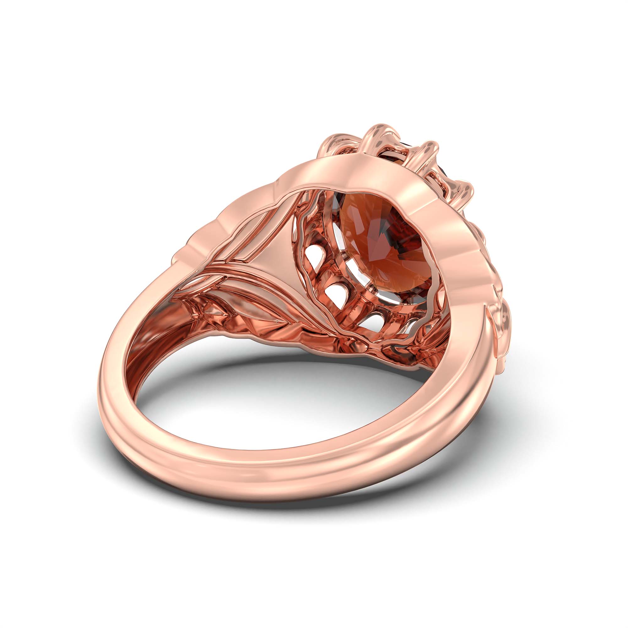 Hessonite (Gomed) Ring for Men in 18K Rose Gold – Oval 14x11 mm, Prong Setting, 11 g (Design K12-10) thumbnail