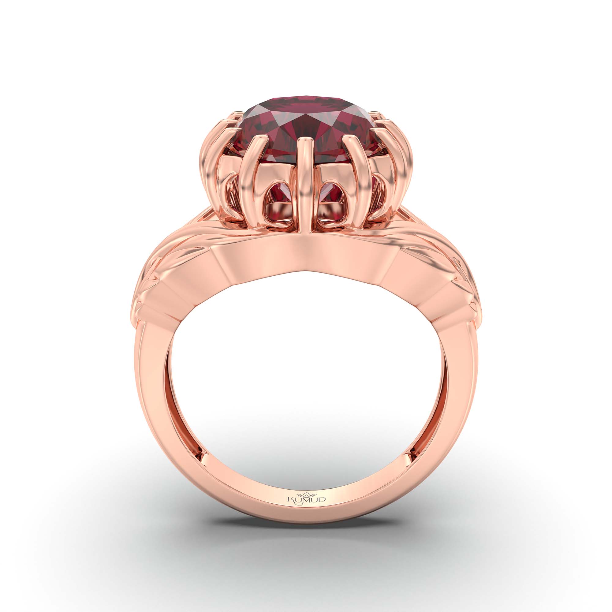 Ruby (Manik) Ring for Men in 18K Rose Gold – Oval 14x11 mm, Prong Setting, 11 g (Design K12-10) thumbnail