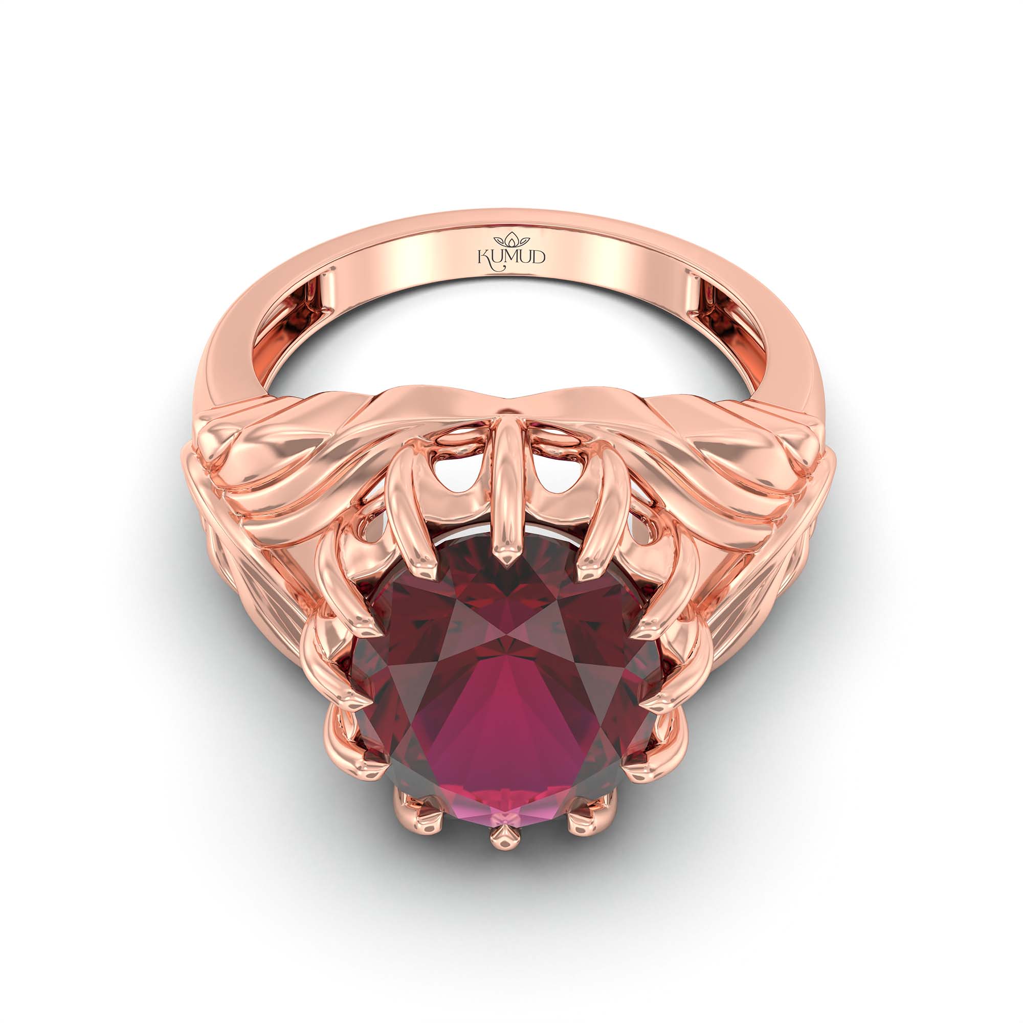 Ruby (Manik) Ring for Men in 18K Rose Gold – Oval 14x11 mm, Prong Setting, 11 g (Design K12-10) thumbnail