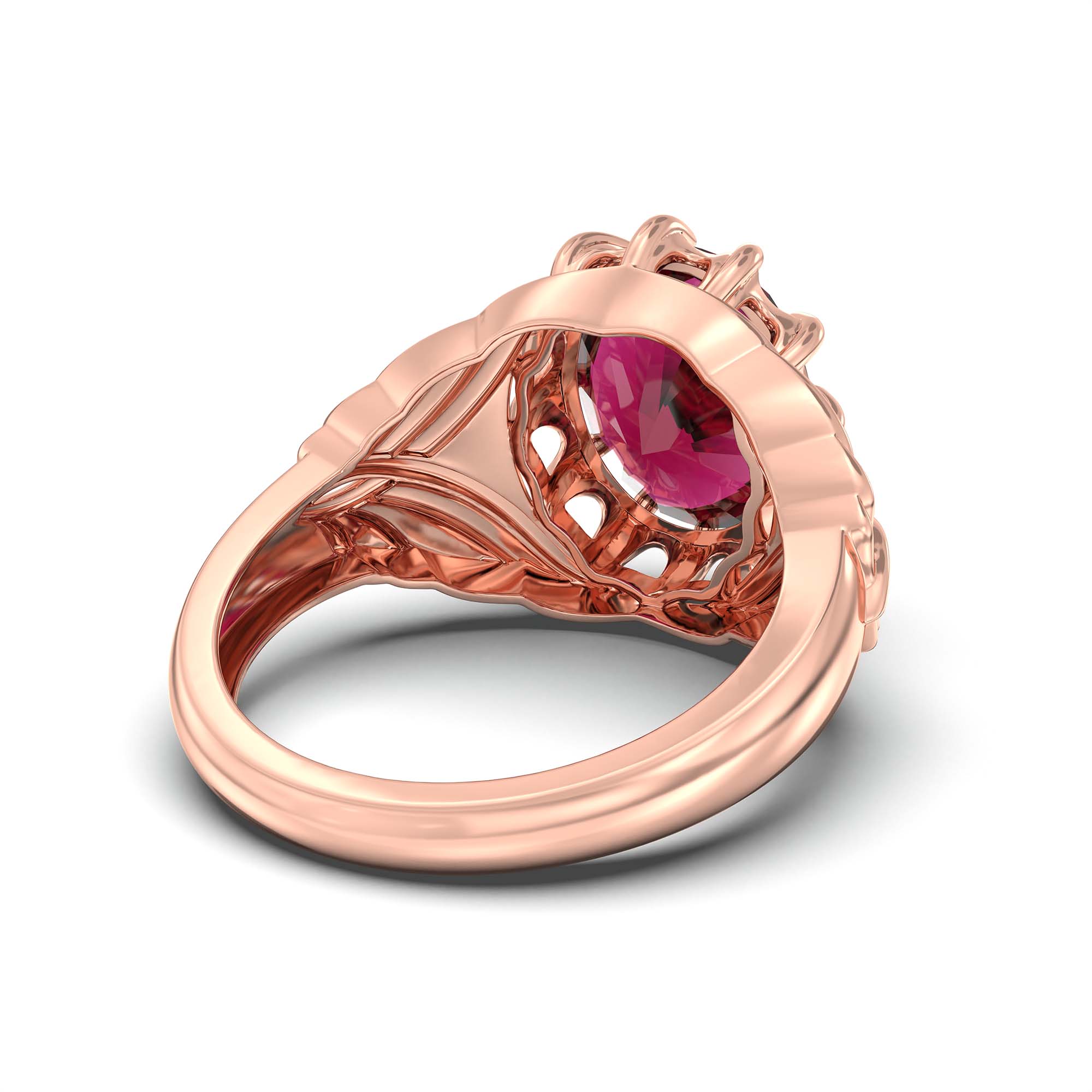 Ruby (Manik) Ring for Men in 18K Rose Gold – Oval 14x11 mm, Prong Setting, 11 g (Design K12-10) thumbnail