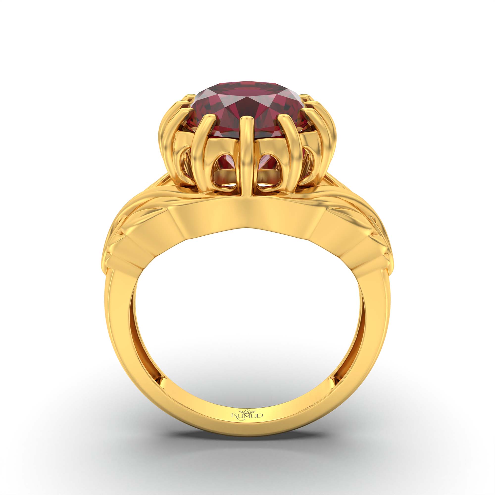 Ruby (Manik) Ring for Men in 22K Yellow Gold – Oval 14x11 mm, Prong Setting, 11 g (Design K12-10) thumbnail
