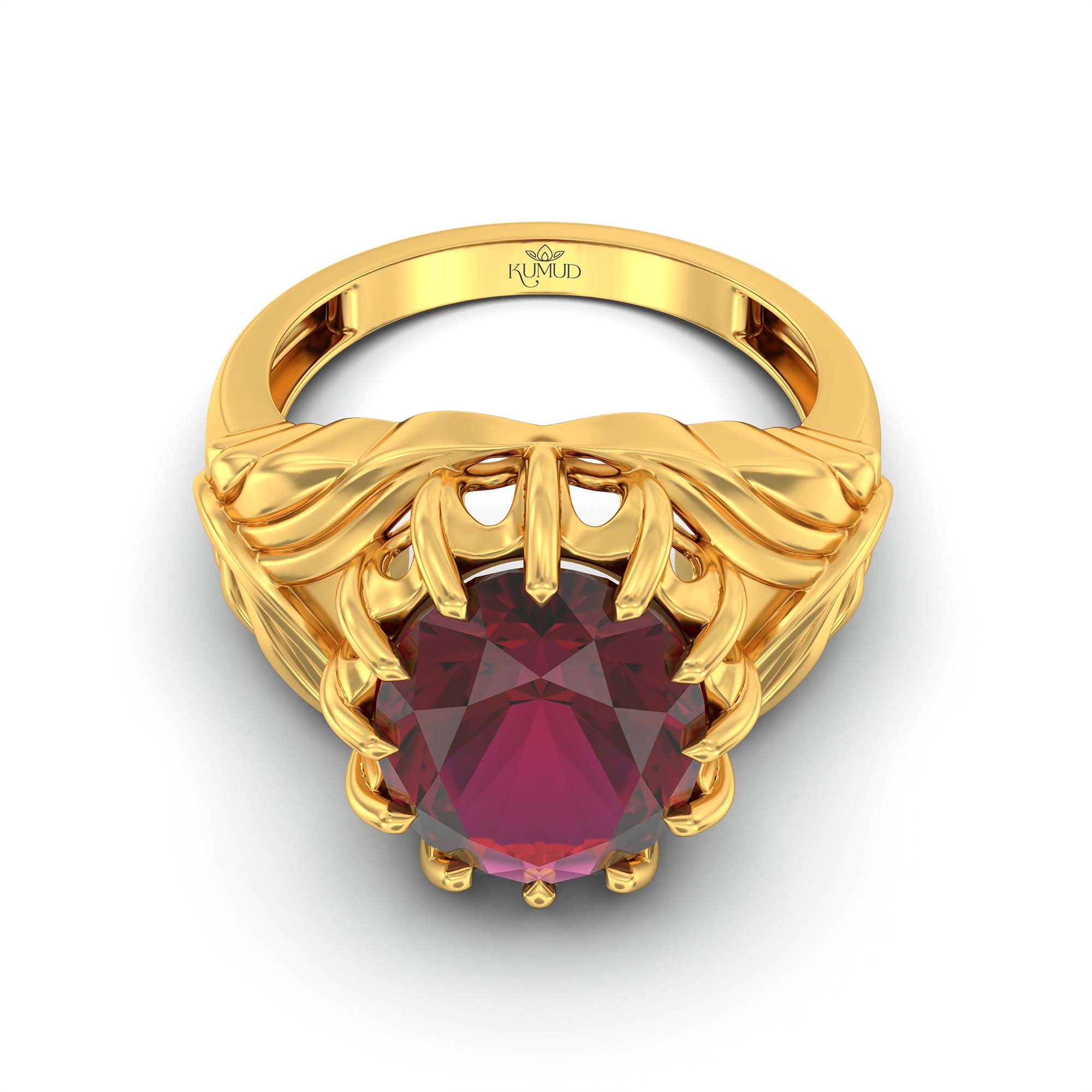 Ruby (Manik) Ring for Men in 22K Yellow Gold – Oval 14x11 mm, Prong Setting, 11 g (Design K12-10) thumbnail