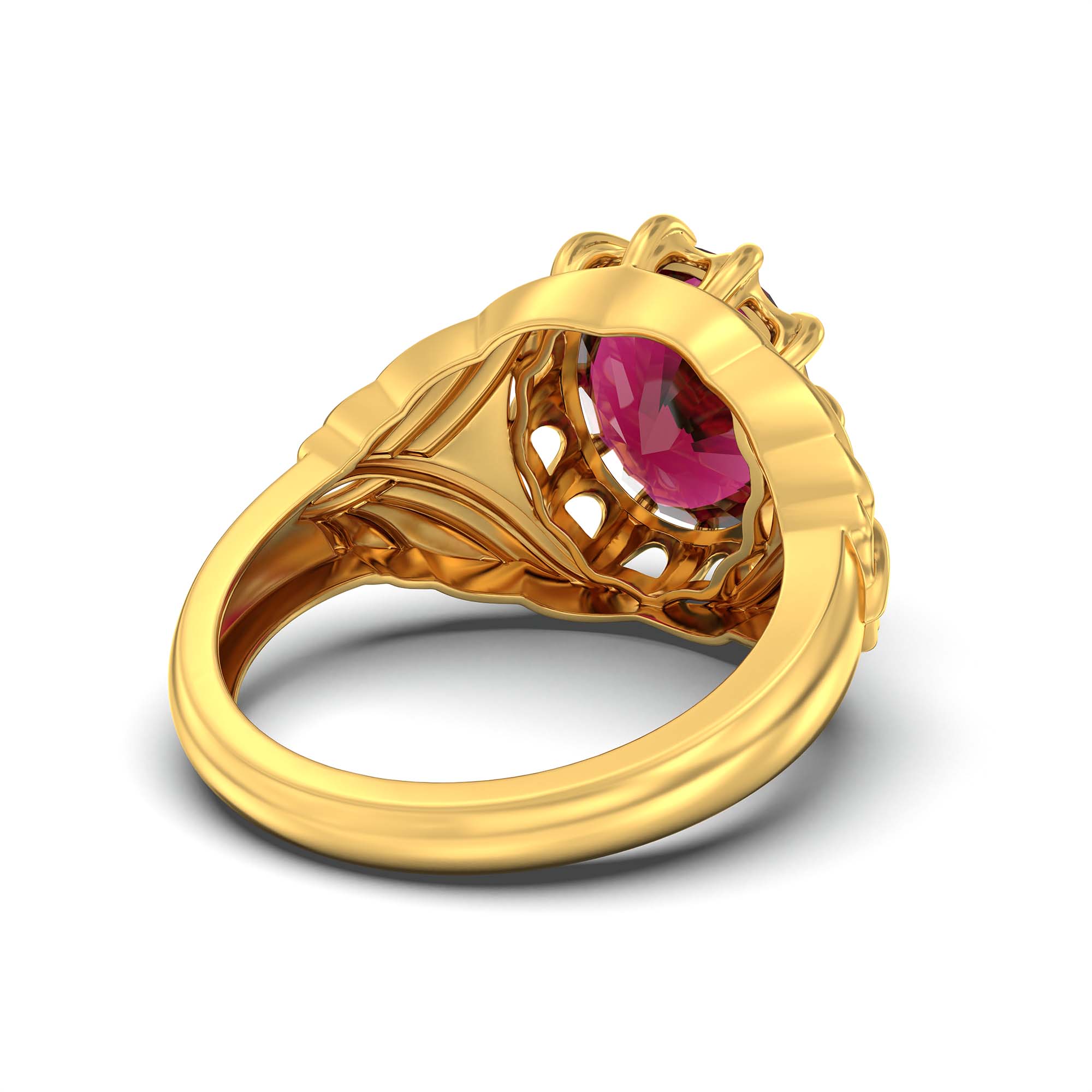 Ruby (Manik) Ring for Men in 22K Yellow Gold – Oval 14x11 mm, Prong Setting, 11 g (Design K12-10) thumbnail