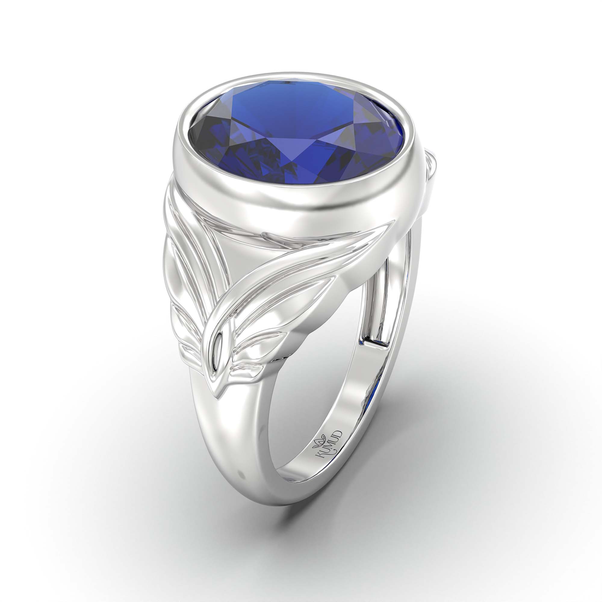 Blue Sapphire (Neelam) Ring for Men in 925 Sterling Silver – Oval 14x11 mm, Bezel Setting, 10 g (Design K12-10) thumbnail