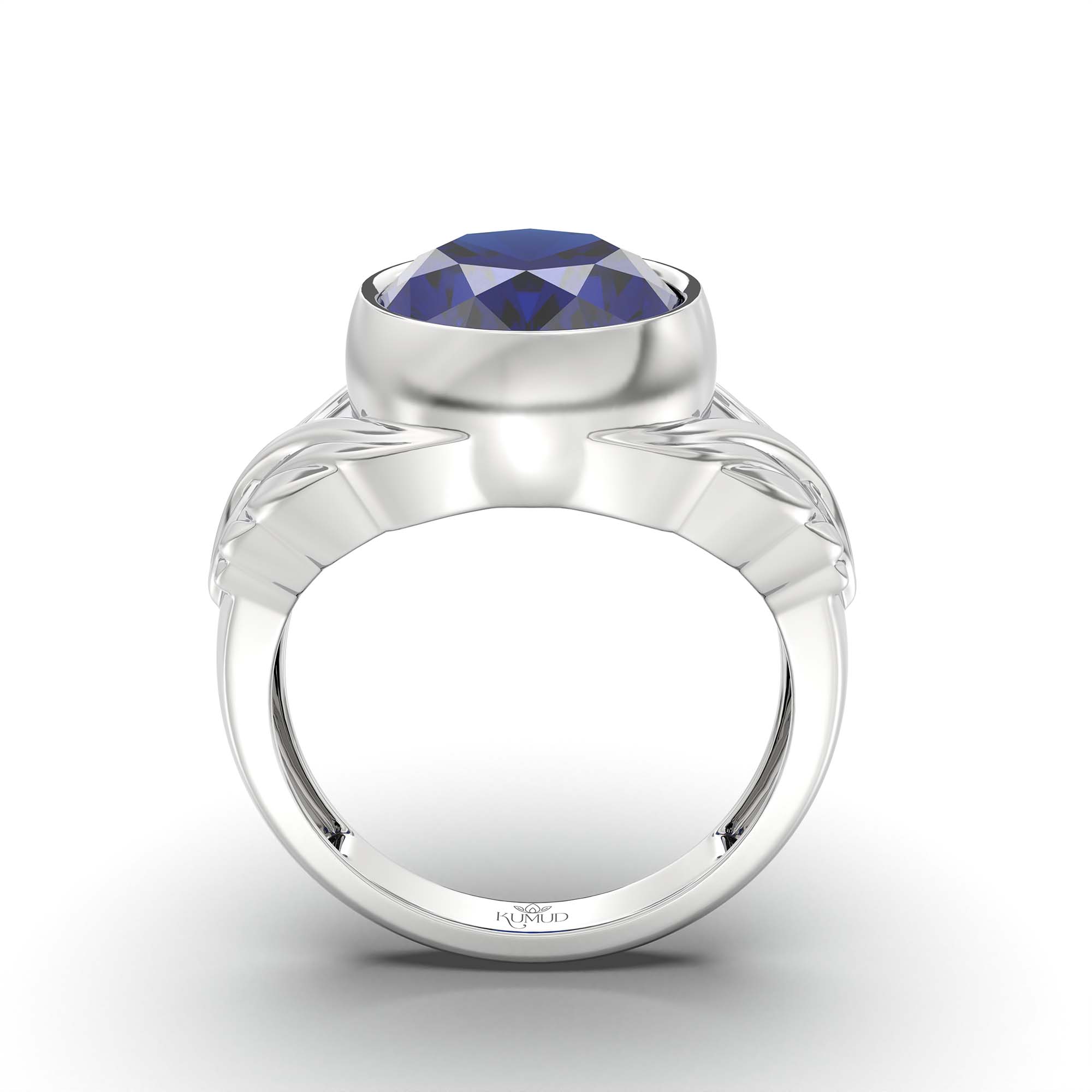 Blue Sapphire (Neelam) Ring for Men in 925 Sterling Silver – Oval 14x11 mm, Bezel Setting, 10 g (Design K12-10) thumbnail