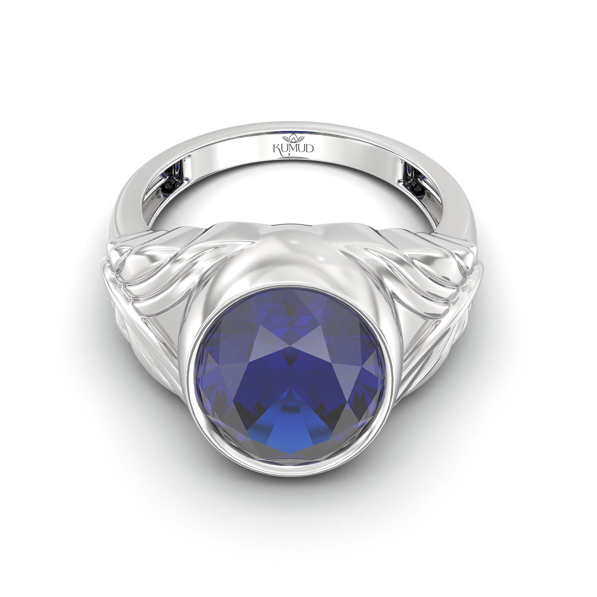 Blue Sapphire (Neelam) Ring for Men in 925 Sterling Silver – Oval 14x11 mm, Bezel Setting, 10 g (Design K12-10) thumbnail