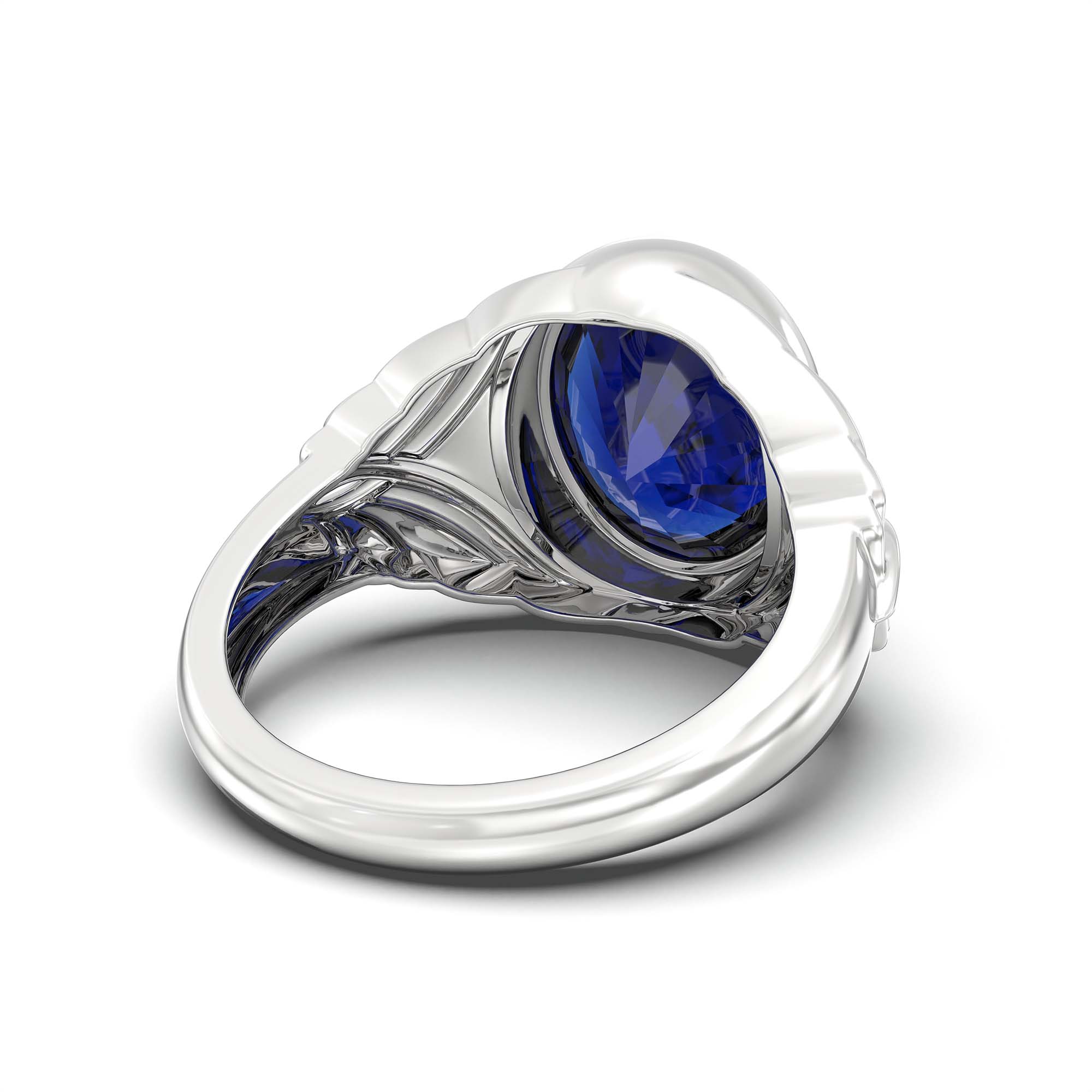 Blue Sapphire (Neelam) Ring for Men in 925 Sterling Silver – Oval 14x11 mm, Bezel Setting, 10 g (Design K12-10) thumbnail