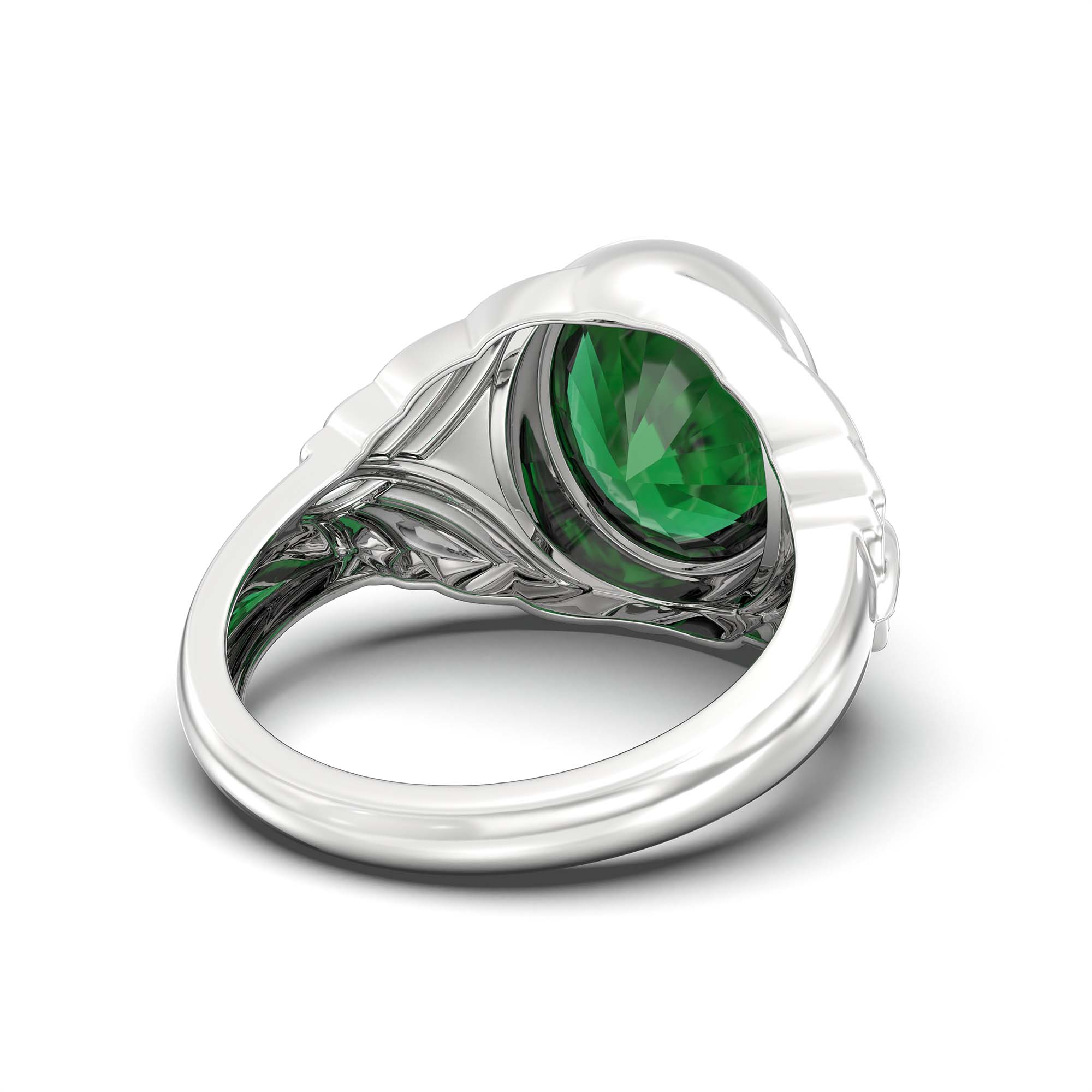 Emerald (Panna) Ring for Men in 18K White Gold – Oval 14x11 mm, Bezel Setting, 10 g (Design K12-10) thumbnail
