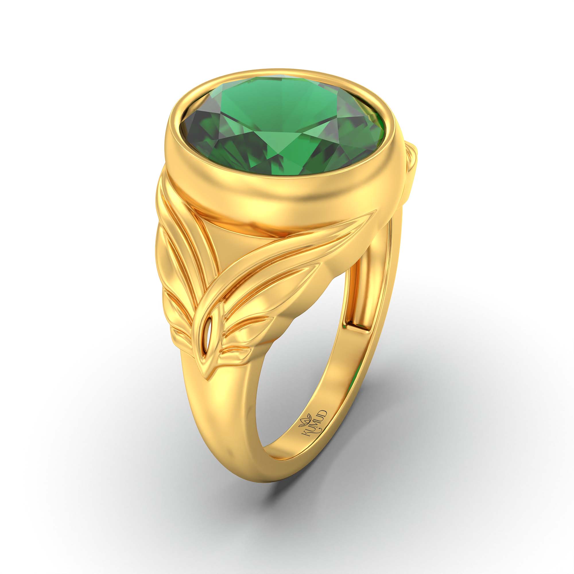 Emerald (Panna) Ring for Men in 22K Yellow Gold – Oval 14x11 mm, Bezel Setting, 10 g (Design K12-10) thumbnail