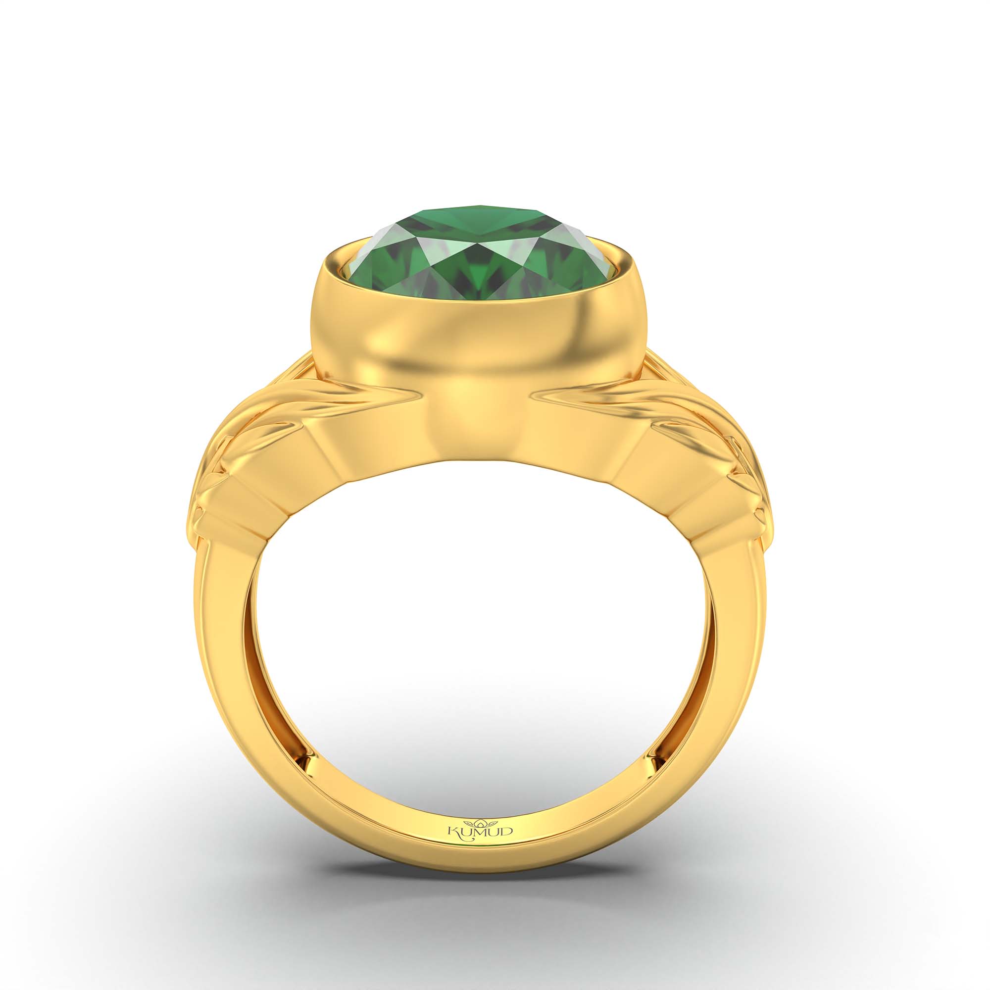 Emerald (Panna) Ring for Men in 22K Yellow Gold – Oval 14x11 mm, Bezel Setting, 10 g (Design K12-10) thumbnail