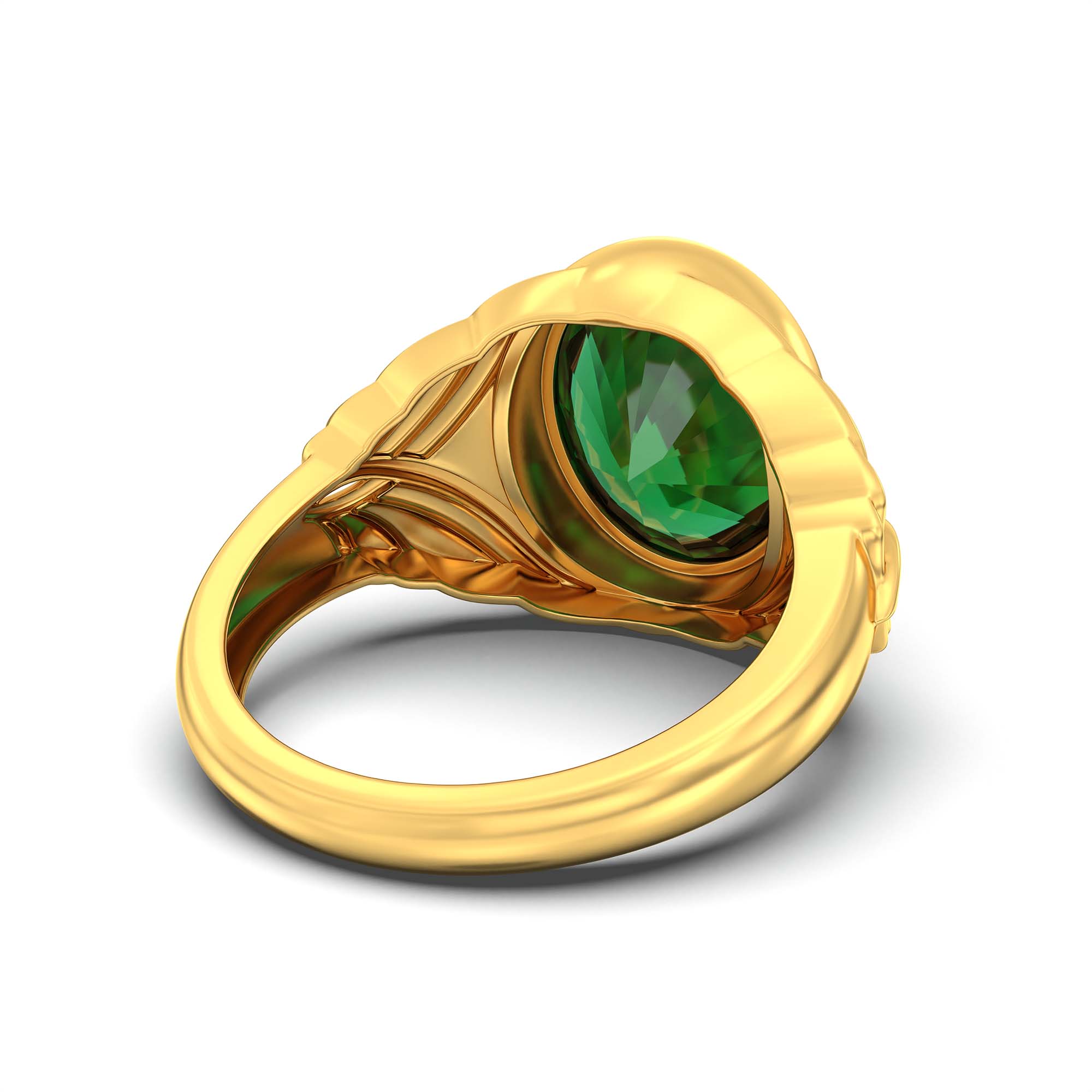 Emerald (Panna) Ring for Men in 22K Yellow Gold – Oval 14x11 mm, Bezel Setting, 10 g (Design K12-10) thumbnail