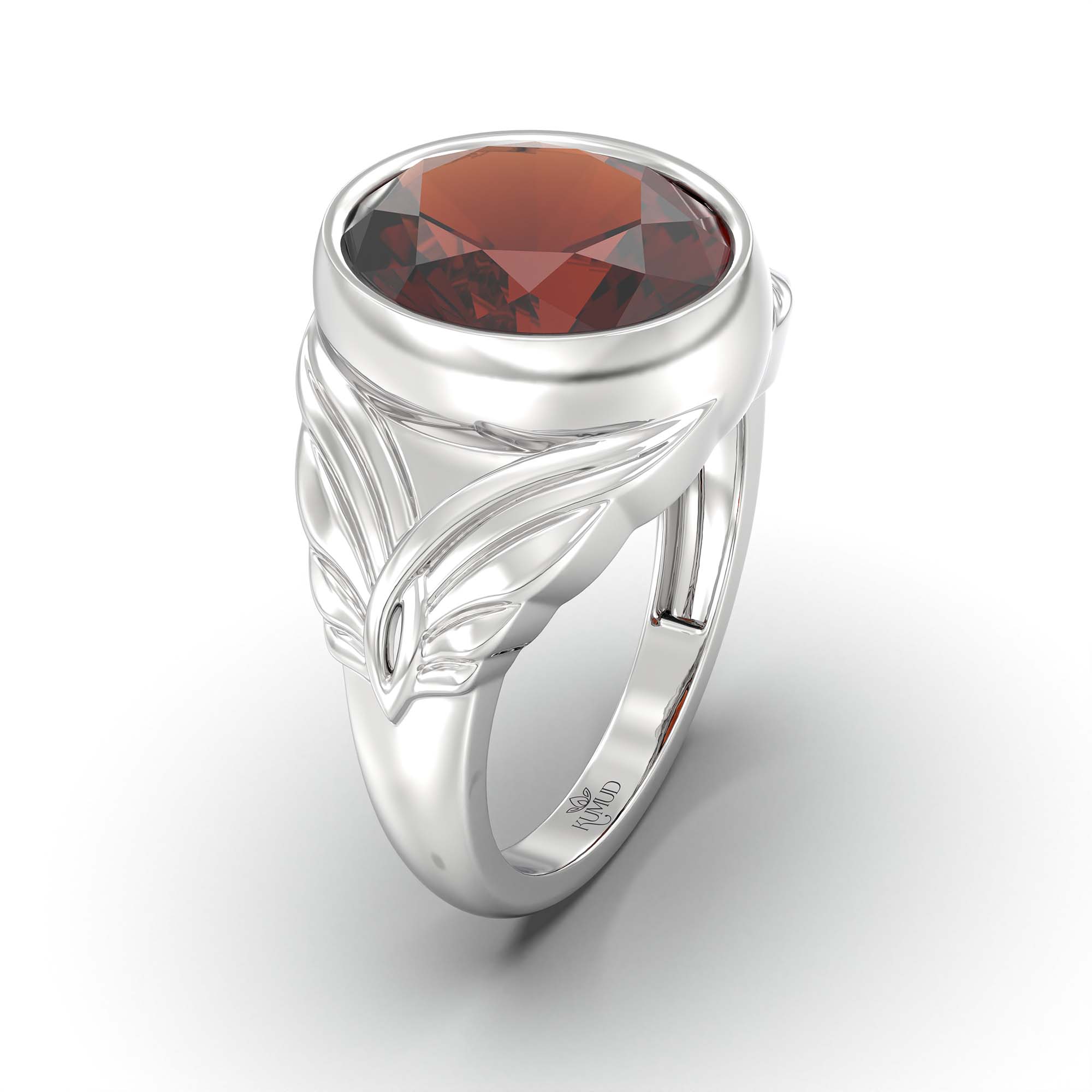 Hessonite (Gomed) Ring for Men in 18K White Gold – Oval 14x11 mm, Bezel Setting, 10 g (Design K12-10) thumbnail