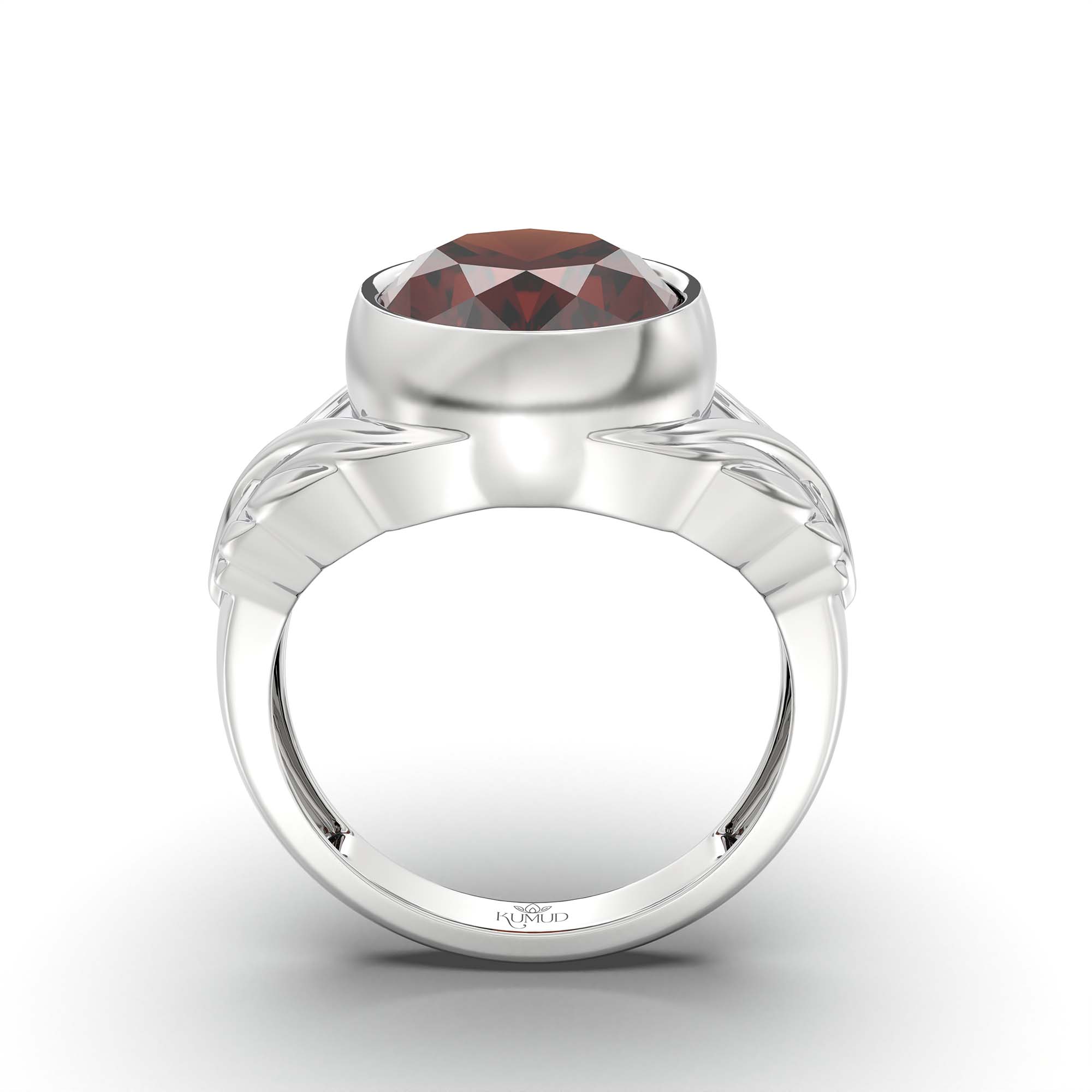 Hessonite (Gomed) Ring for Men in 18K White Gold – Oval 14x11 mm, Bezel Setting, 10 g (Design K12-10) thumbnail