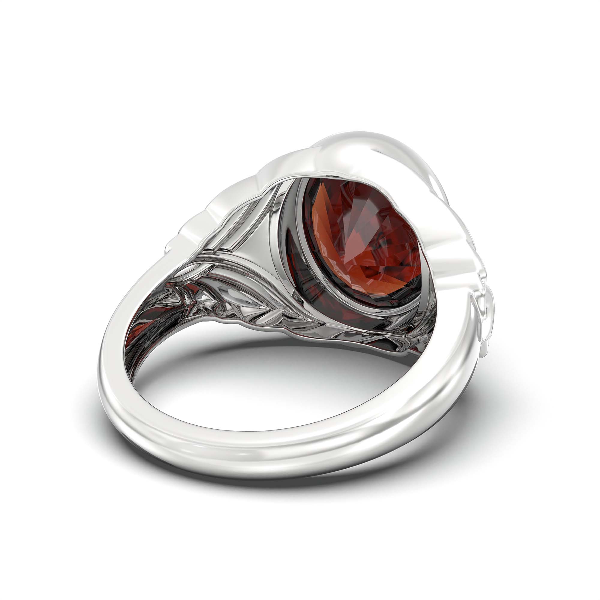 Hessonite (Gomed) Ring for Men in 18K White Gold – Oval 14x11 mm, Bezel Setting, 10 g (Design K12-10) thumbnail