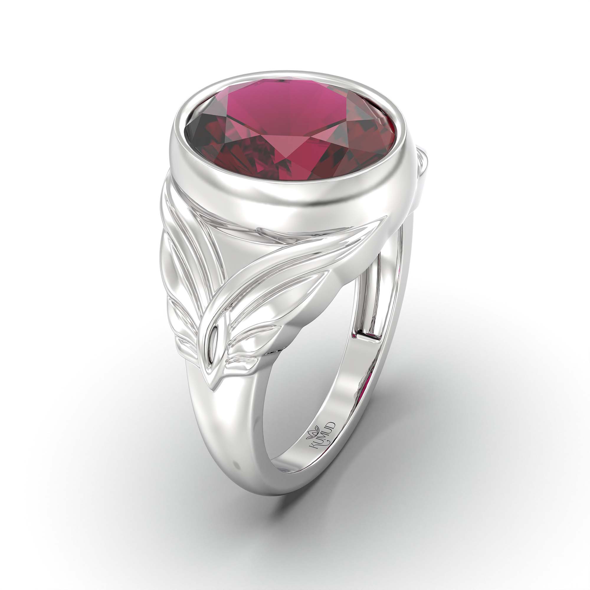 Ruby (Manik) Ring for Men in 18K White Gold – Oval 14x11 mm, Bezel Setting, 10 g (Design K12-10) thumbnail
