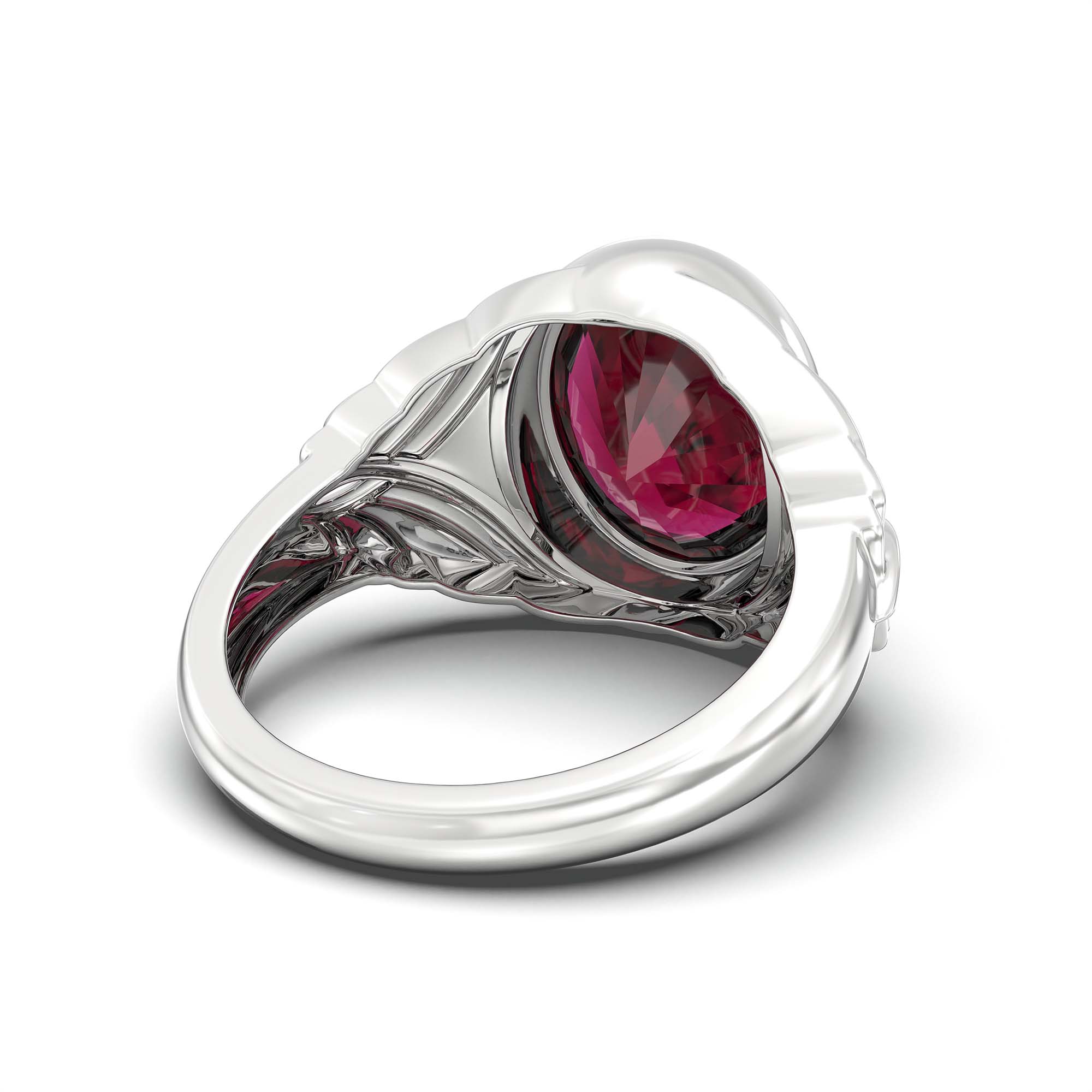 Ruby (Manik) Ring for Men in 18K White Gold – Oval 14x11 mm, Bezel Setting, 10 g (Design K12-10) thumbnail