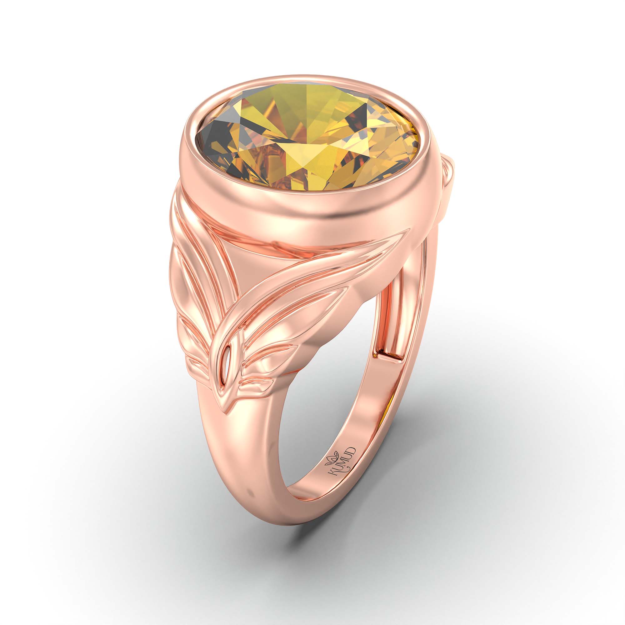 Yellow Sapphire (Pukhraj) Ring for Men in 18K Rose Gold – Oval 14x11 mm, Bezel Setting, 10 g (Design K12-10) thumbnail