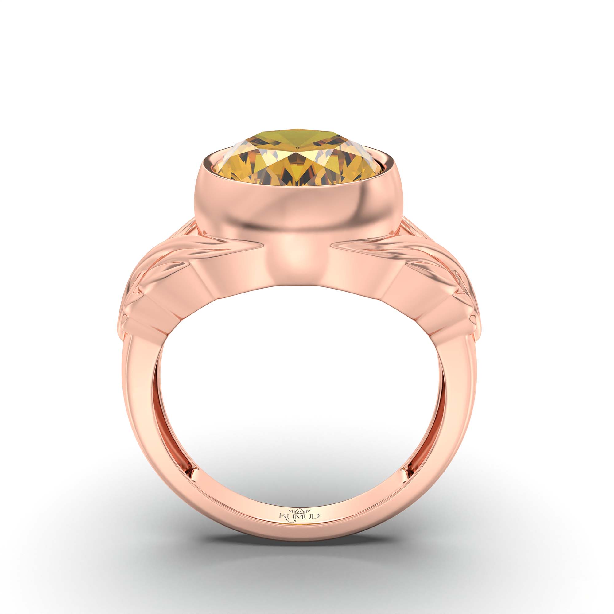 Yellow Sapphire (Pukhraj) Ring for Men in 18K Rose Gold – Oval 14x11 mm, Bezel Setting, 10 g (Design K12-10) thumbnail