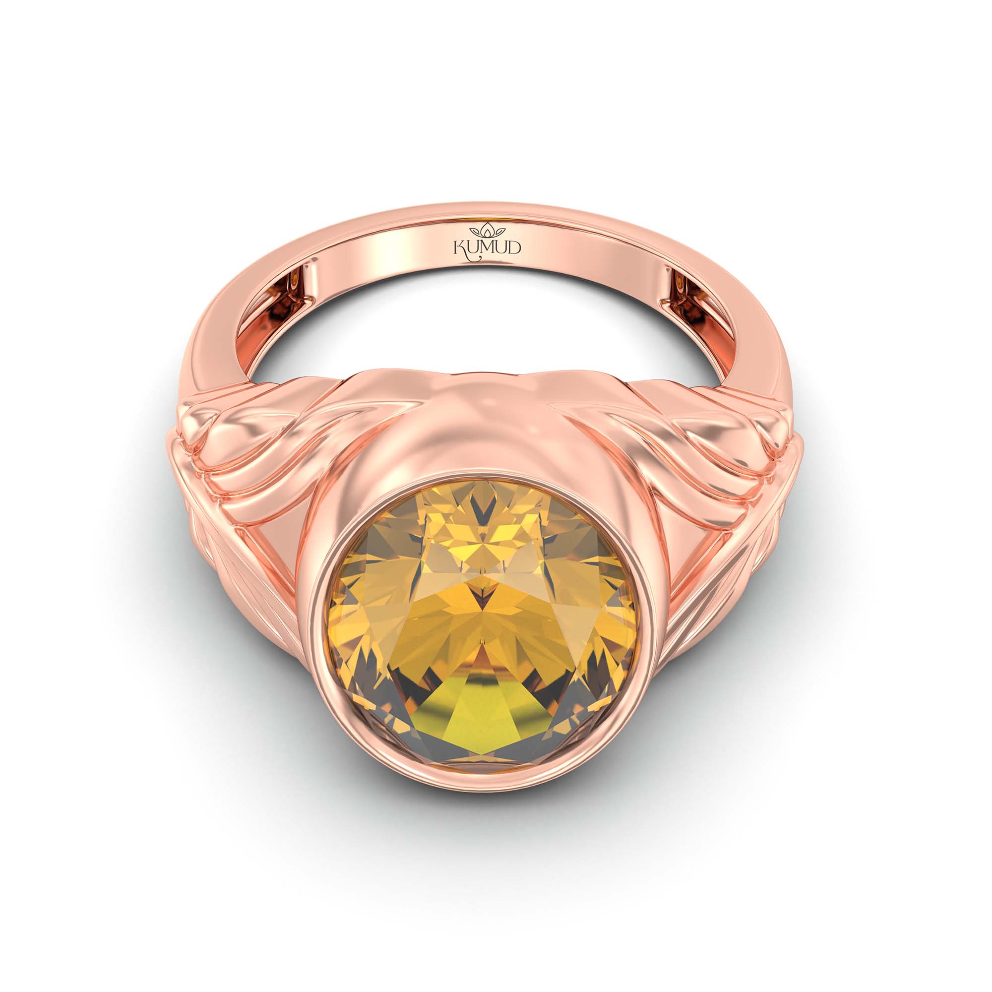 Yellow Sapphire (Pukhraj) Ring for Men in 18K Rose Gold – Oval 14x11 mm, Bezel Setting, 10 g (Design K12-10) thumbnail