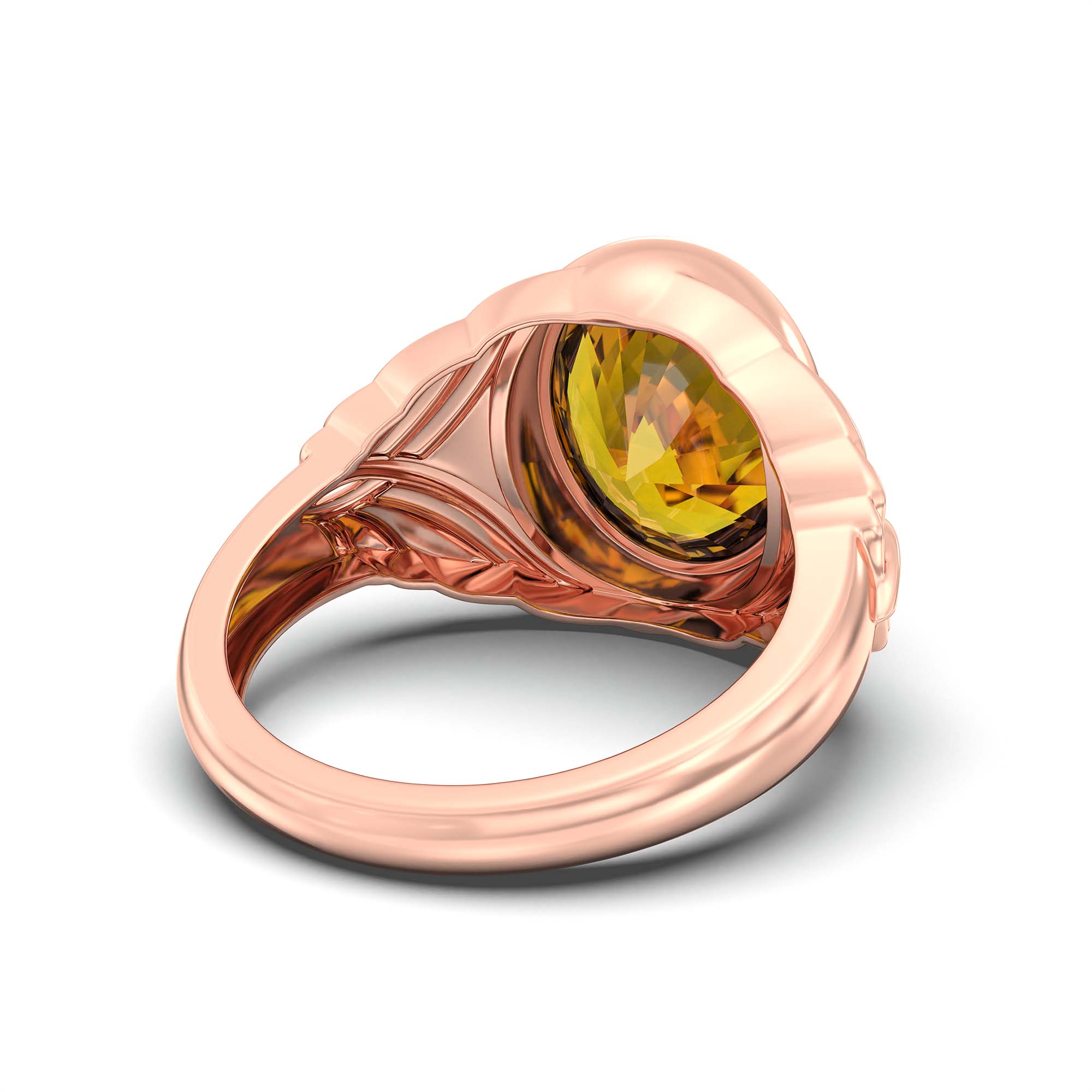 Yellow Sapphire (Pukhraj) Ring for Men in 18K Rose Gold – Oval 14x11 mm, Bezel Setting, 10 g (Design K12-10) thumbnail