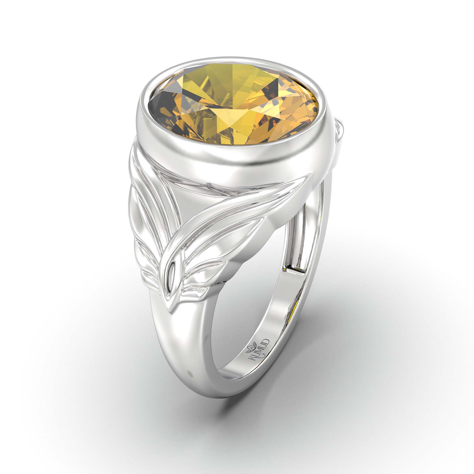 Yellow Sapphire (Pukhraj) Ring for Men in 18K White Gold – Oval 14x11 mm, Bezel Setting, 10 g (Design K12-10) thumbnail