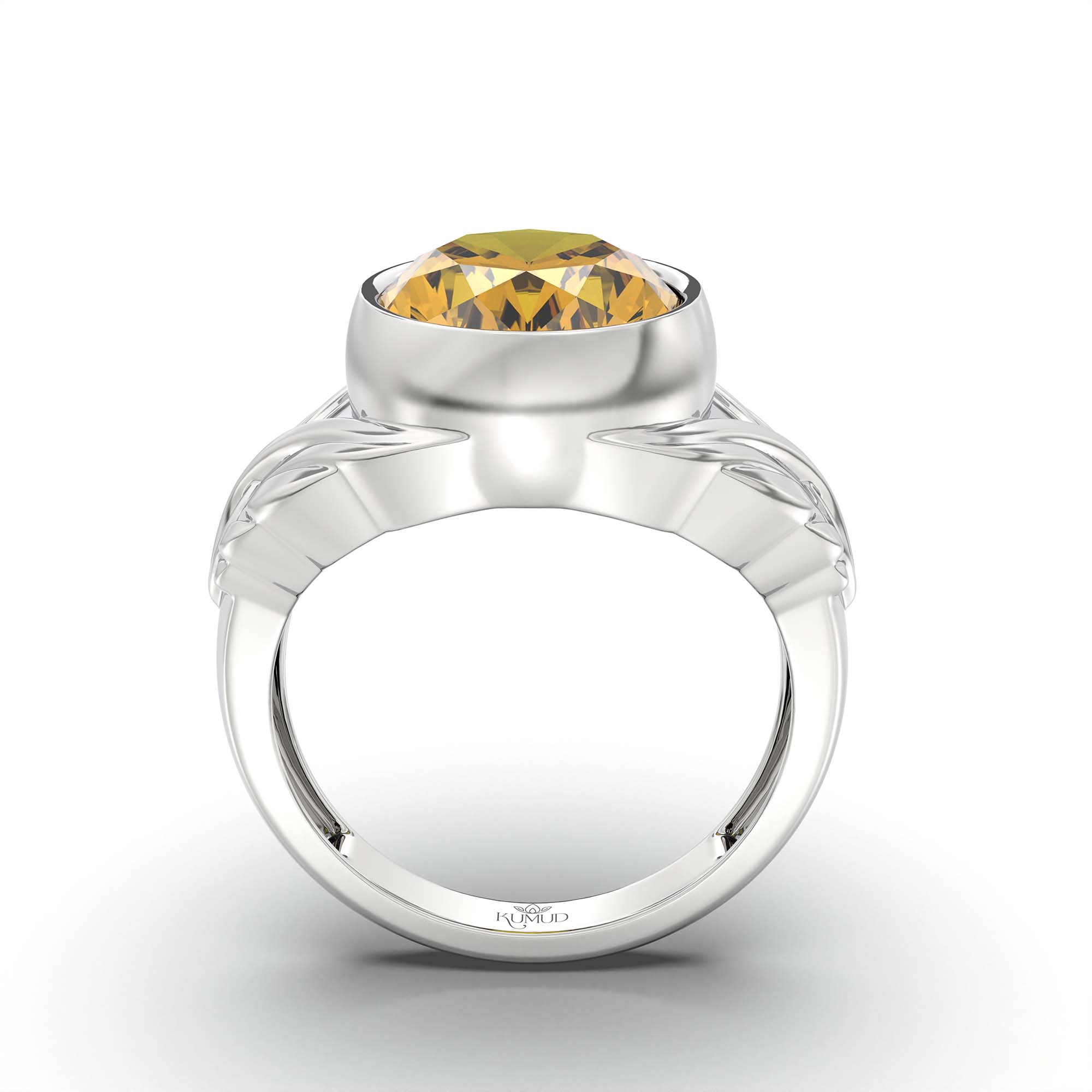 Yellow Sapphire (Pukhraj) Ring for Men in 18K White Gold – Oval 14x11 mm, Bezel Setting, 10 g (Design K12-10) thumbnail