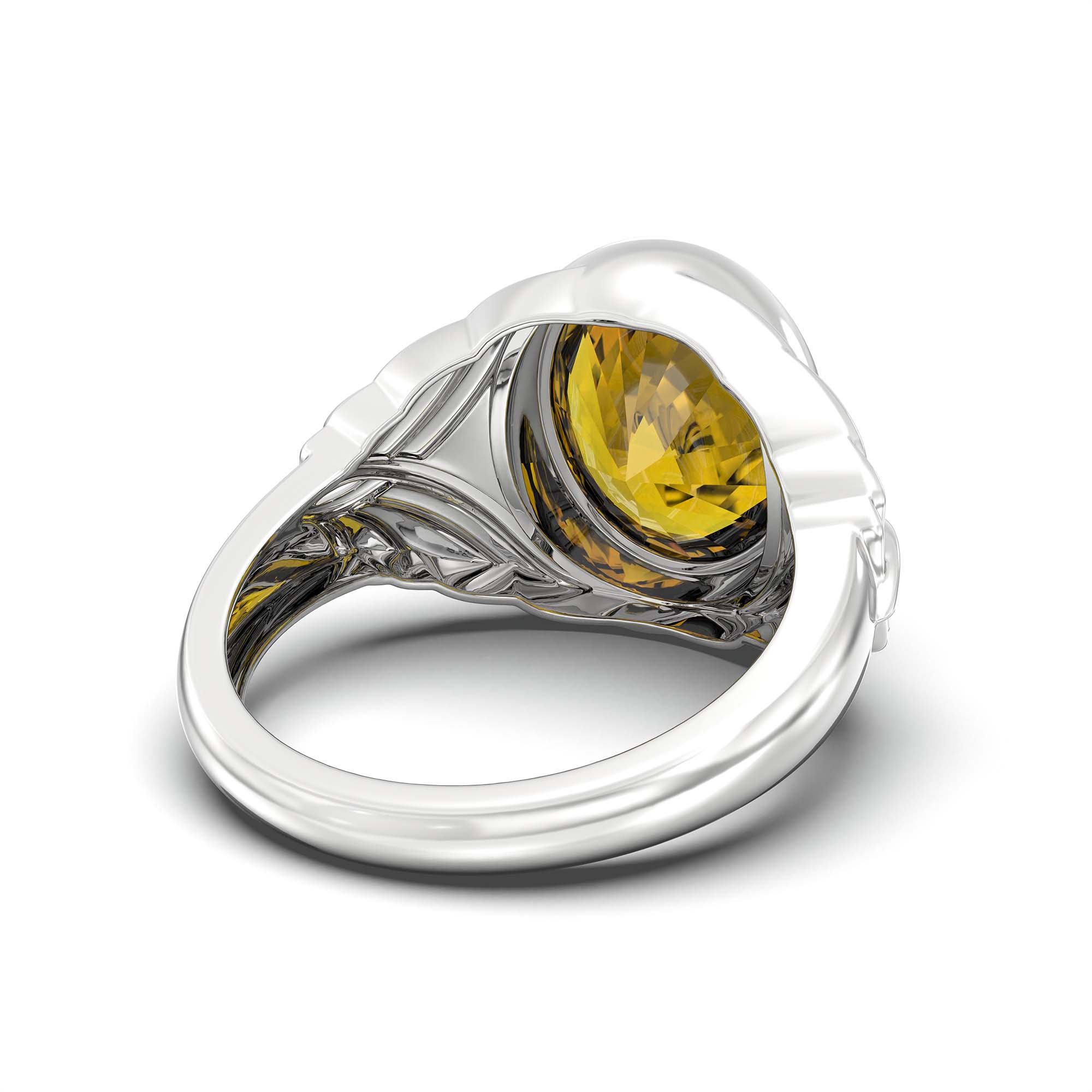 Yellow Sapphire (Pukhraj) Ring for Men in 18K White Gold – Oval 14x11 mm, Bezel Setting, 10 g (Design K12-10) thumbnail