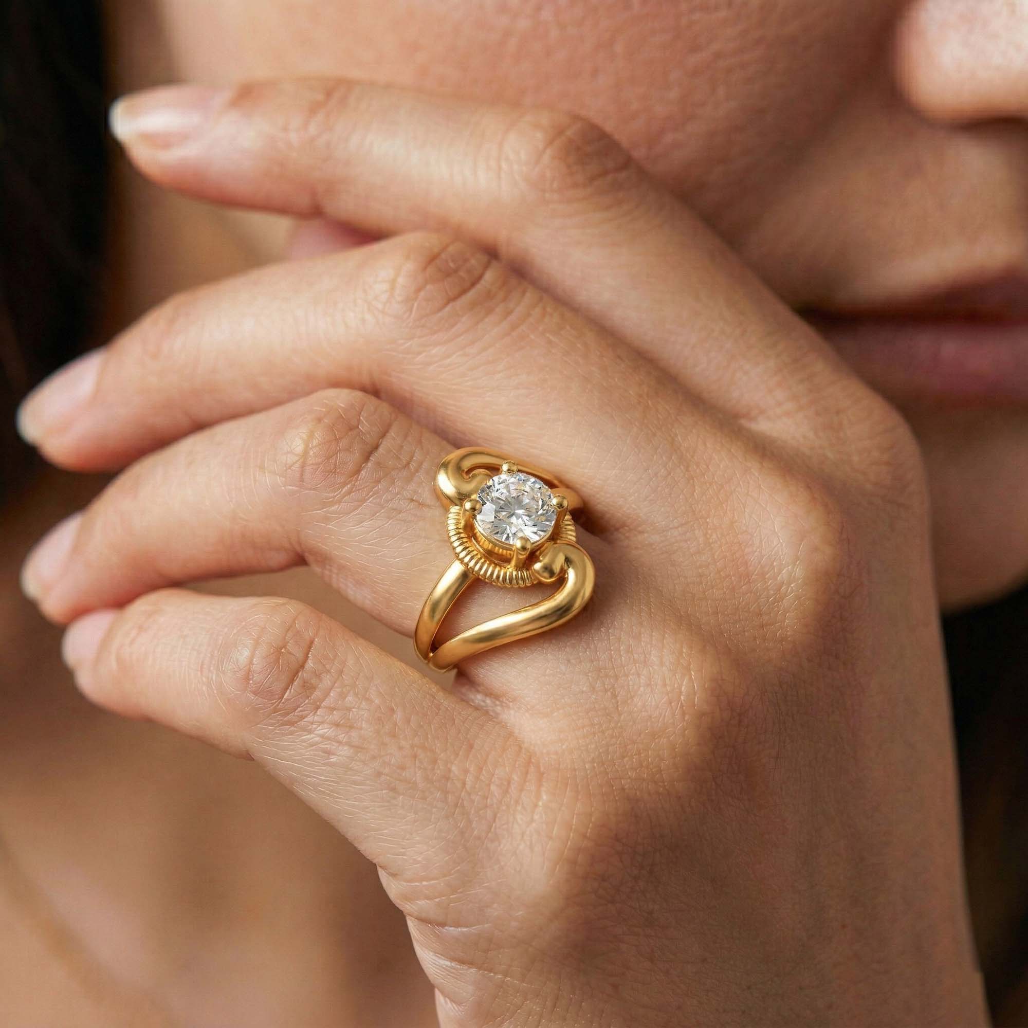 Lab-Grown Diamond Solitaire Ring for Women in 22K Yellow Gold – 0.5 Ct Round, 3 g (Design K13-19-APGAA) thumbnail