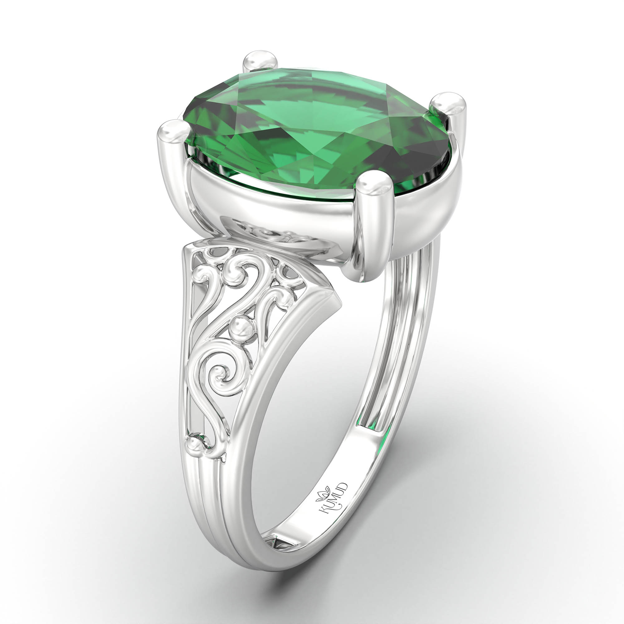 Emerald (Panna) Ring for Women in 925 Sterling Silver – Oval 11x8 mm, Prong Setting, 4 g (Design K14-1) thumbnail