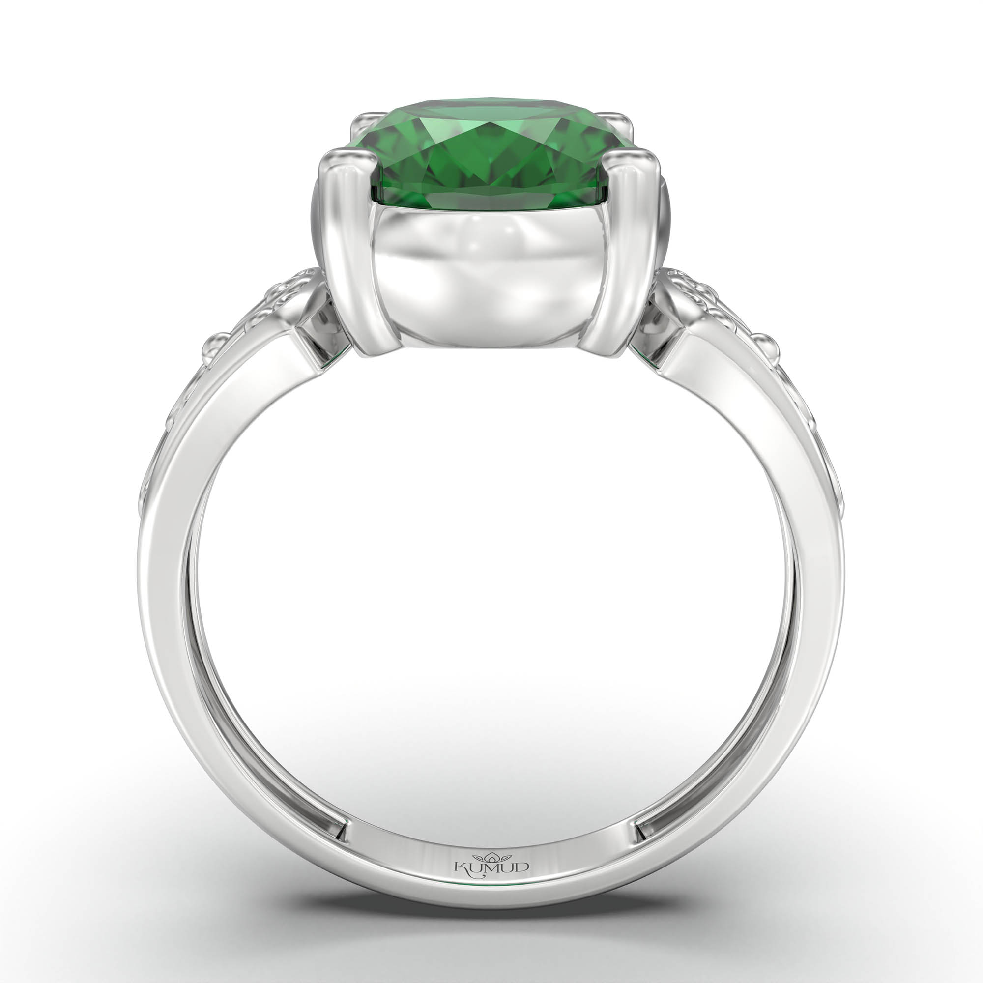 Emerald (Panna) Ring for Women in 925 Sterling Silver – Oval 11x8 mm, Prong Setting, 4 g (Design K14-1) thumbnail