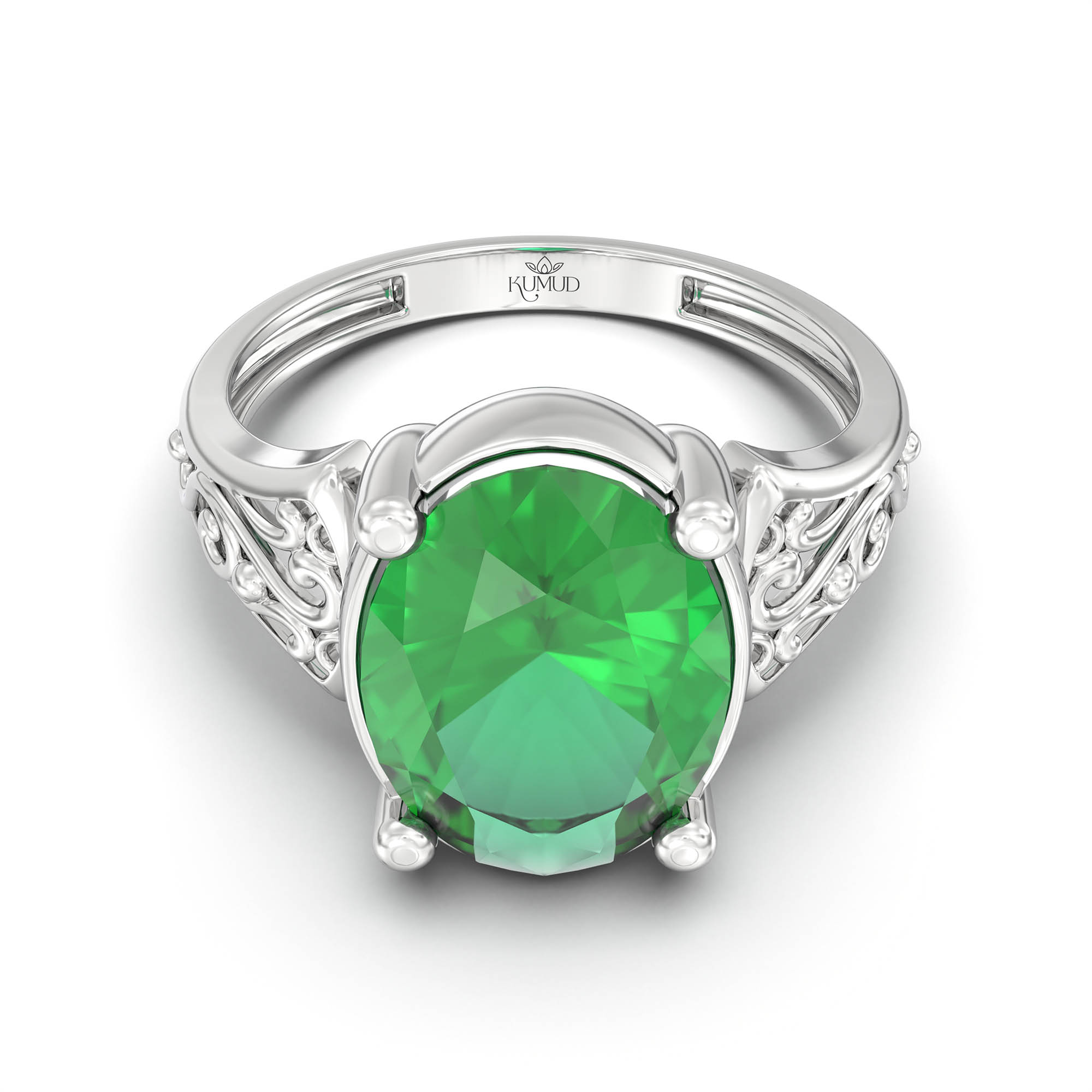 Emerald (Panna) Ring for Women in 925 Sterling Silver – Oval 11x8 mm, Prong Setting, 4 g (Design K14-1) thumbnail