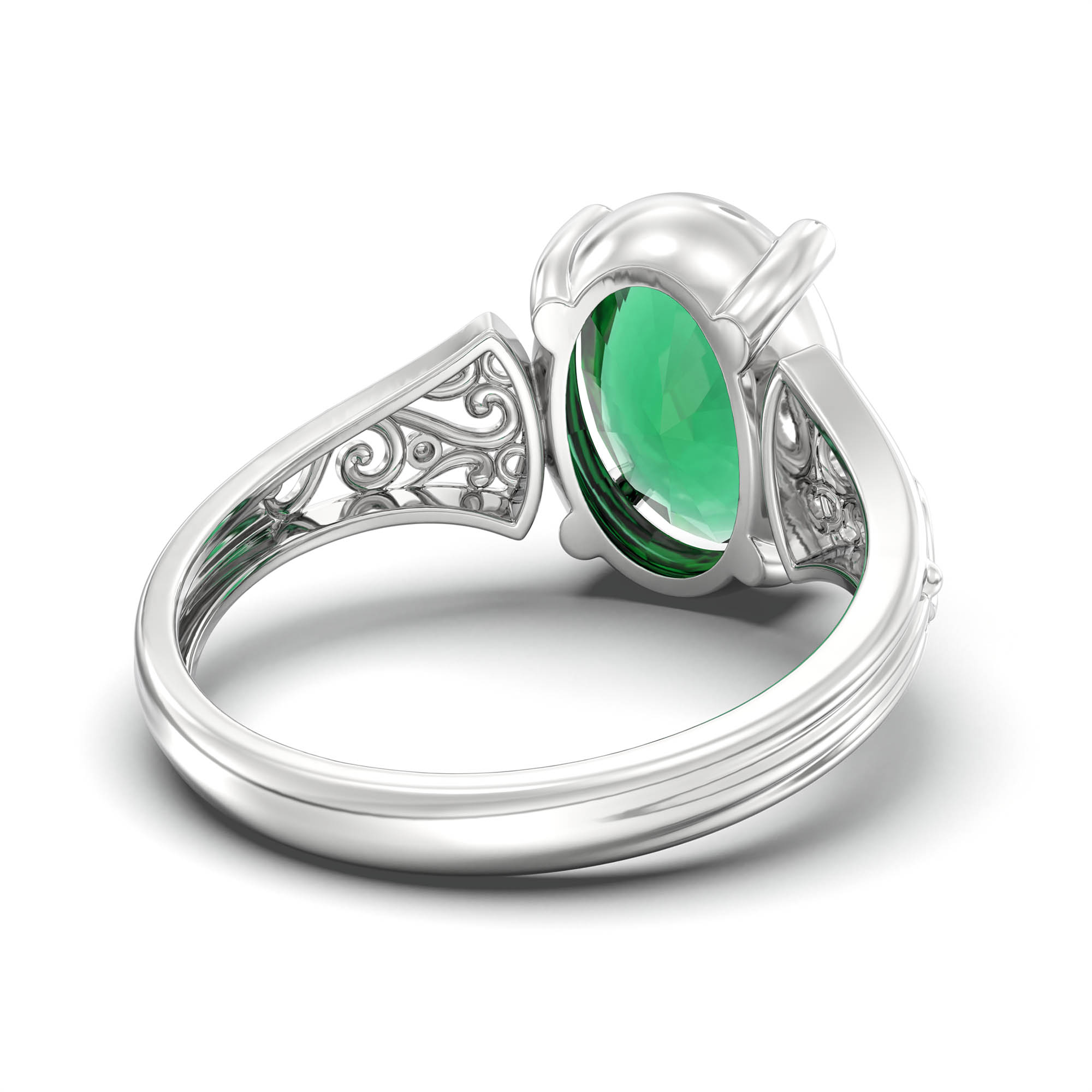 Emerald (Panna) Ring for Women in 925 Sterling Silver – Oval 11x8 mm, Prong Setting, 4 g (Design K14-1) thumbnail
