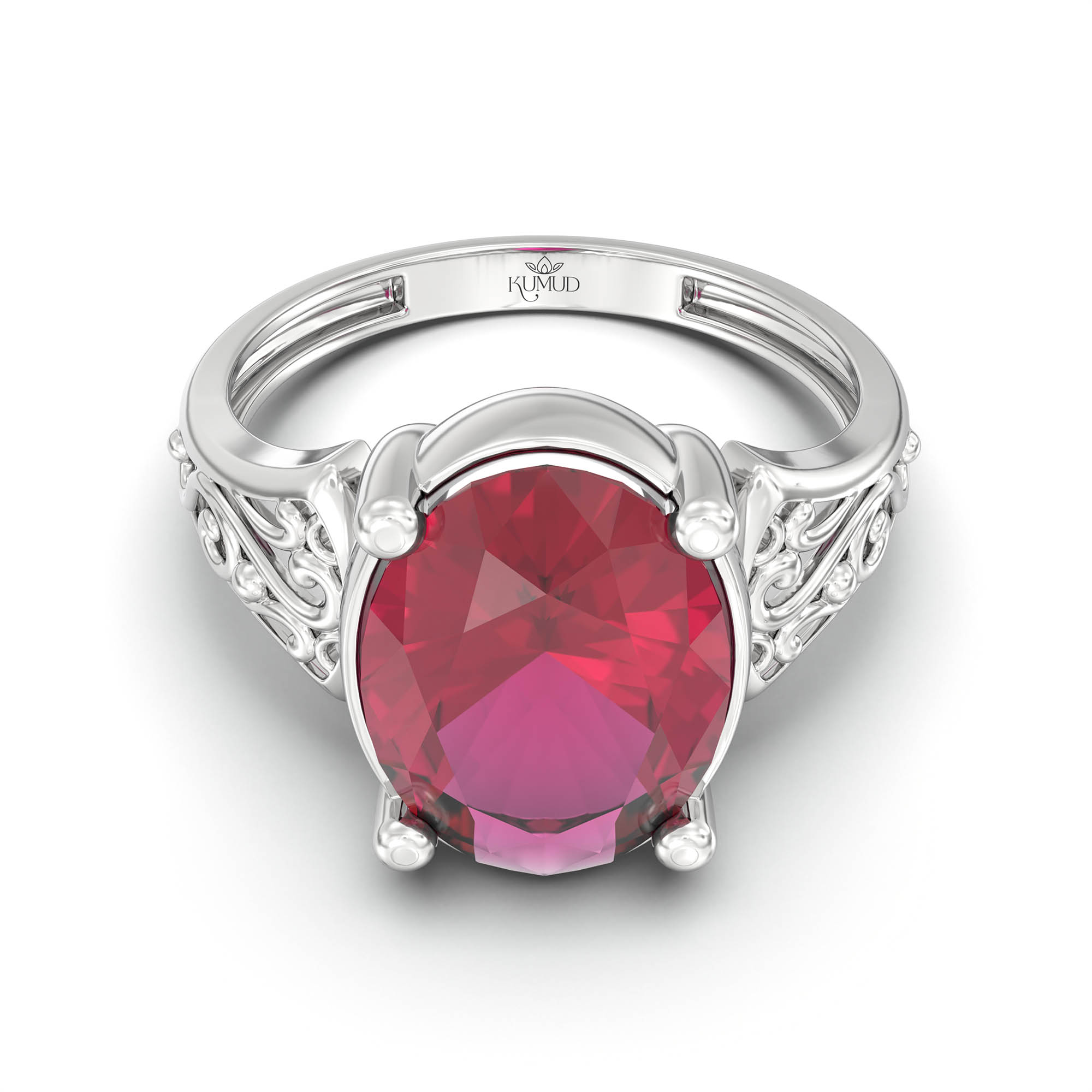 Ruby (Manik) Ring for Women in 925 Sterling Silver – Oval 11x8 mm, Prong Setting, 4 g (Design K14-1) thumbnail