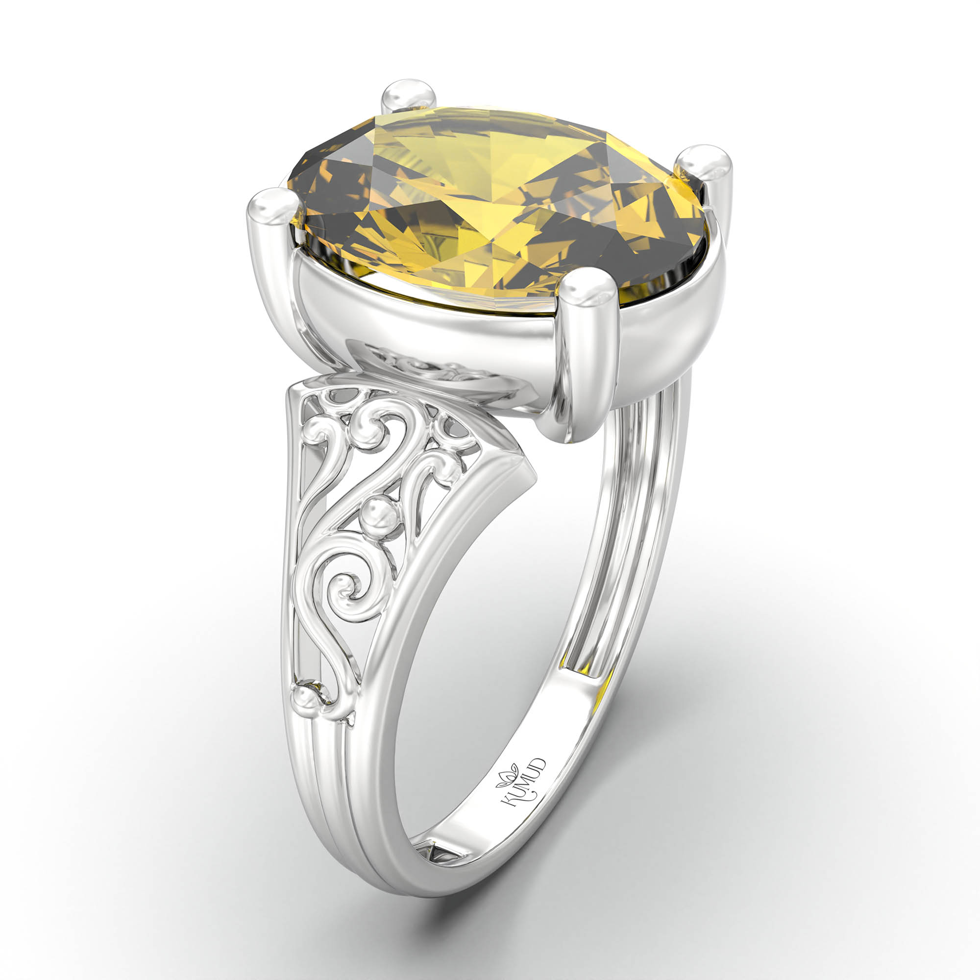 Yellow Sapphire (Pukhraj) Ring for Women in 925 Sterling Silver – Oval 11x8 mm, Prong Setting, 4 g (Design K14-1) thumbnail