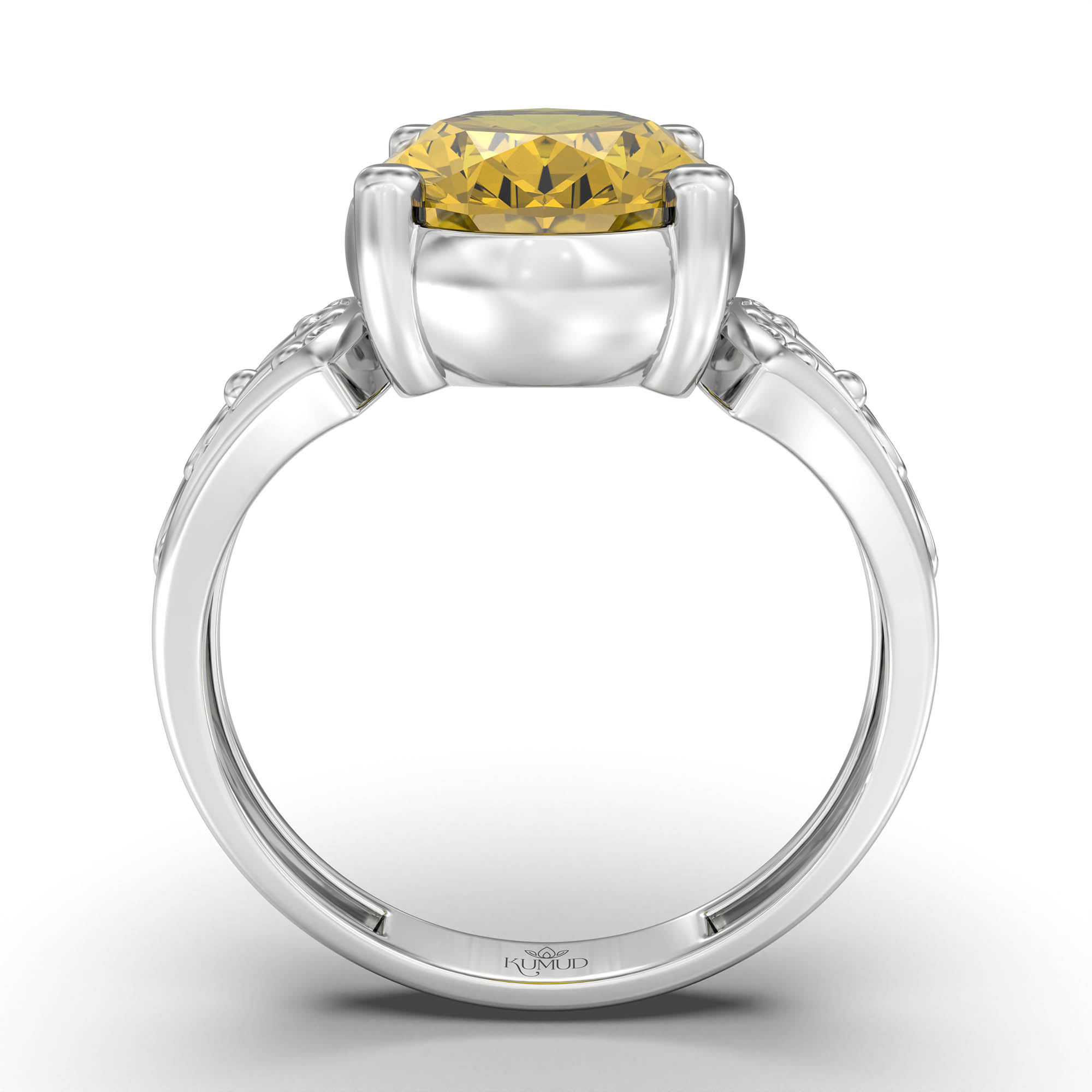 Yellow Sapphire (Pukhraj) Ring for Women in 925 Sterling Silver – Oval 11x8 mm, Prong Setting, 4 g (Design K14-1) thumbnail