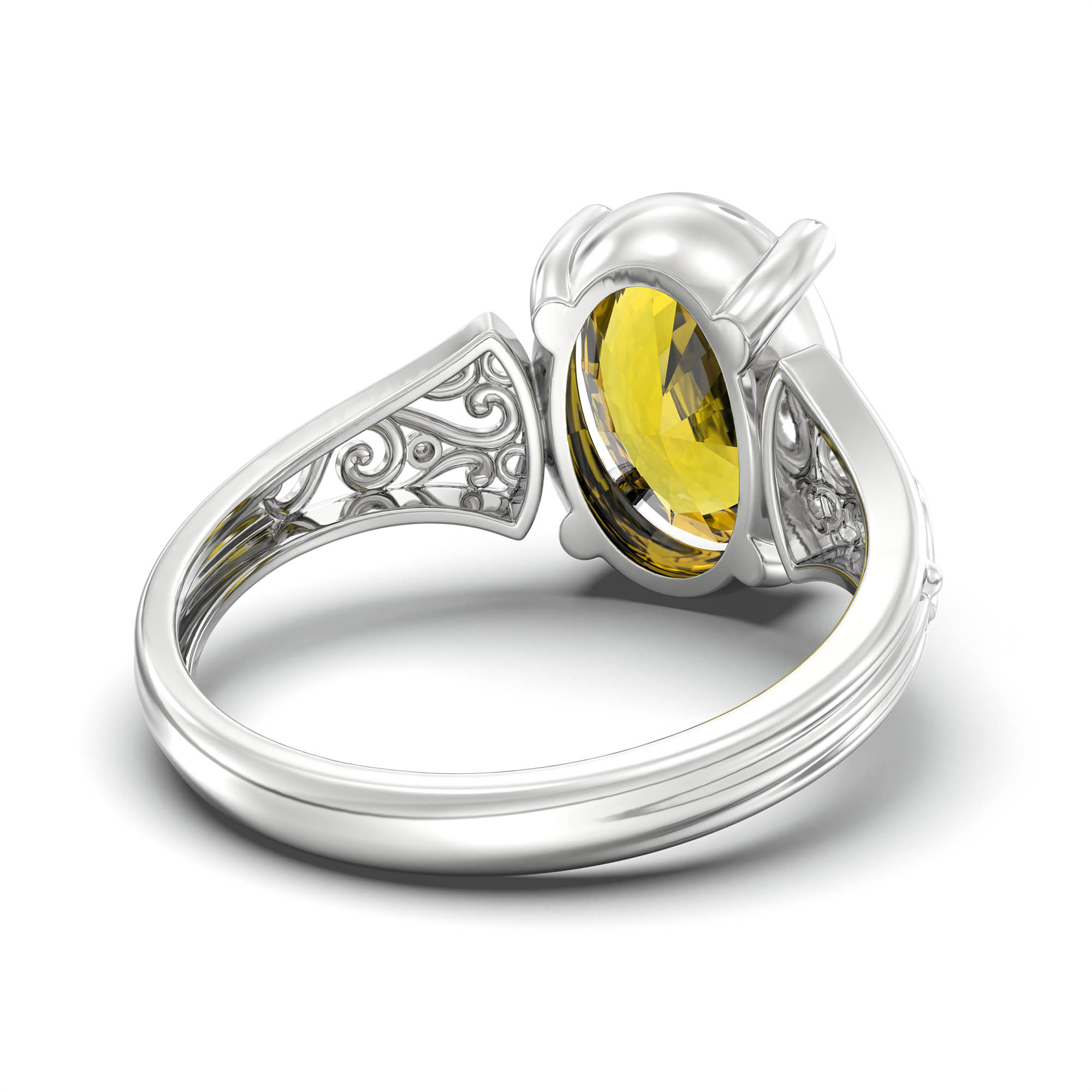Yellow Sapphire (Pukhraj) Ring for Women in 925 Sterling Silver – Oval 11x8 mm, Prong Setting, 4 g (Design K14-1) thumbnail