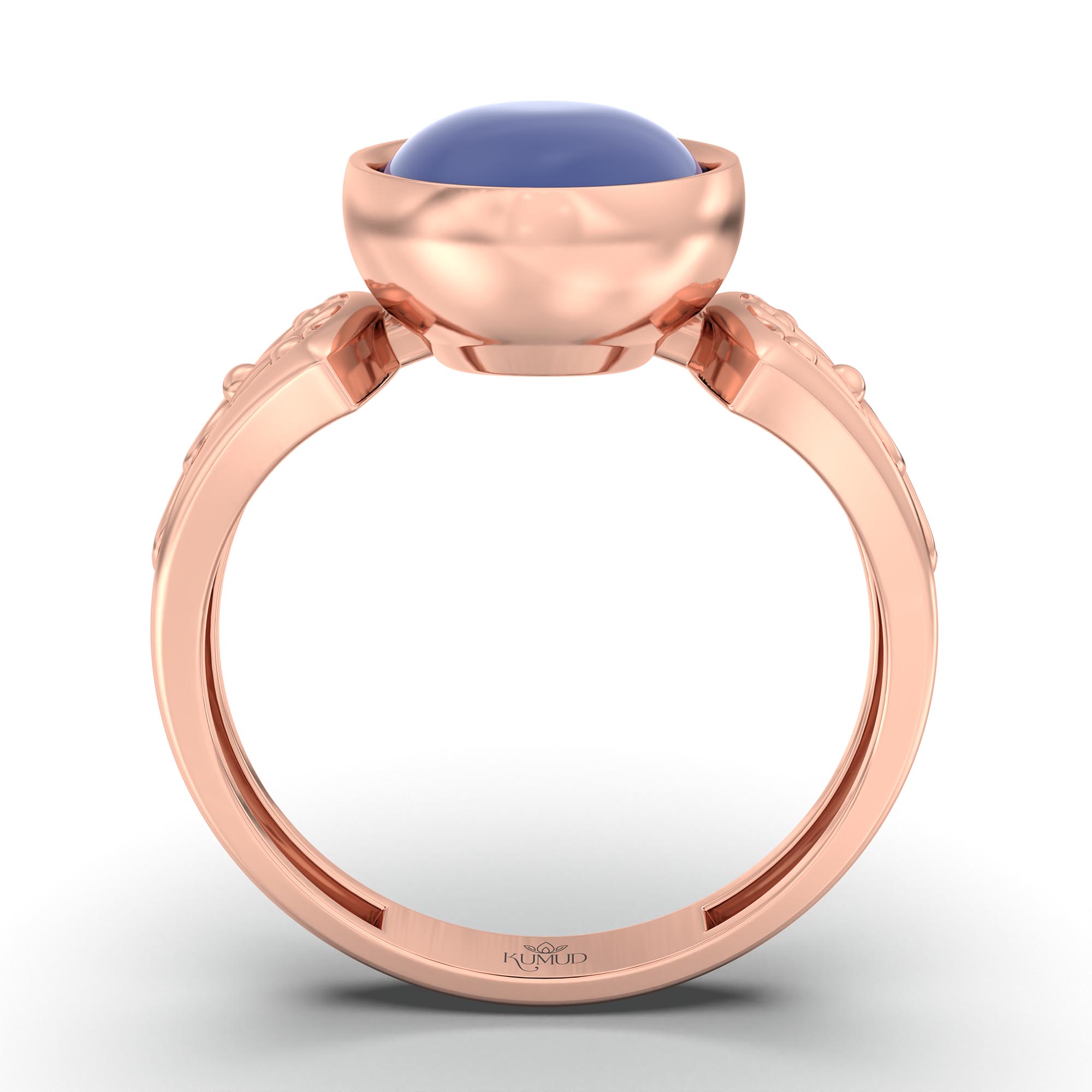 Blue Sapphire (Neelam) Ring for Women in 18K Rose Gold – Oval Cabochon 11x8 mm, Bezel Setting, 4 g (Design K14-1) thumbnail
