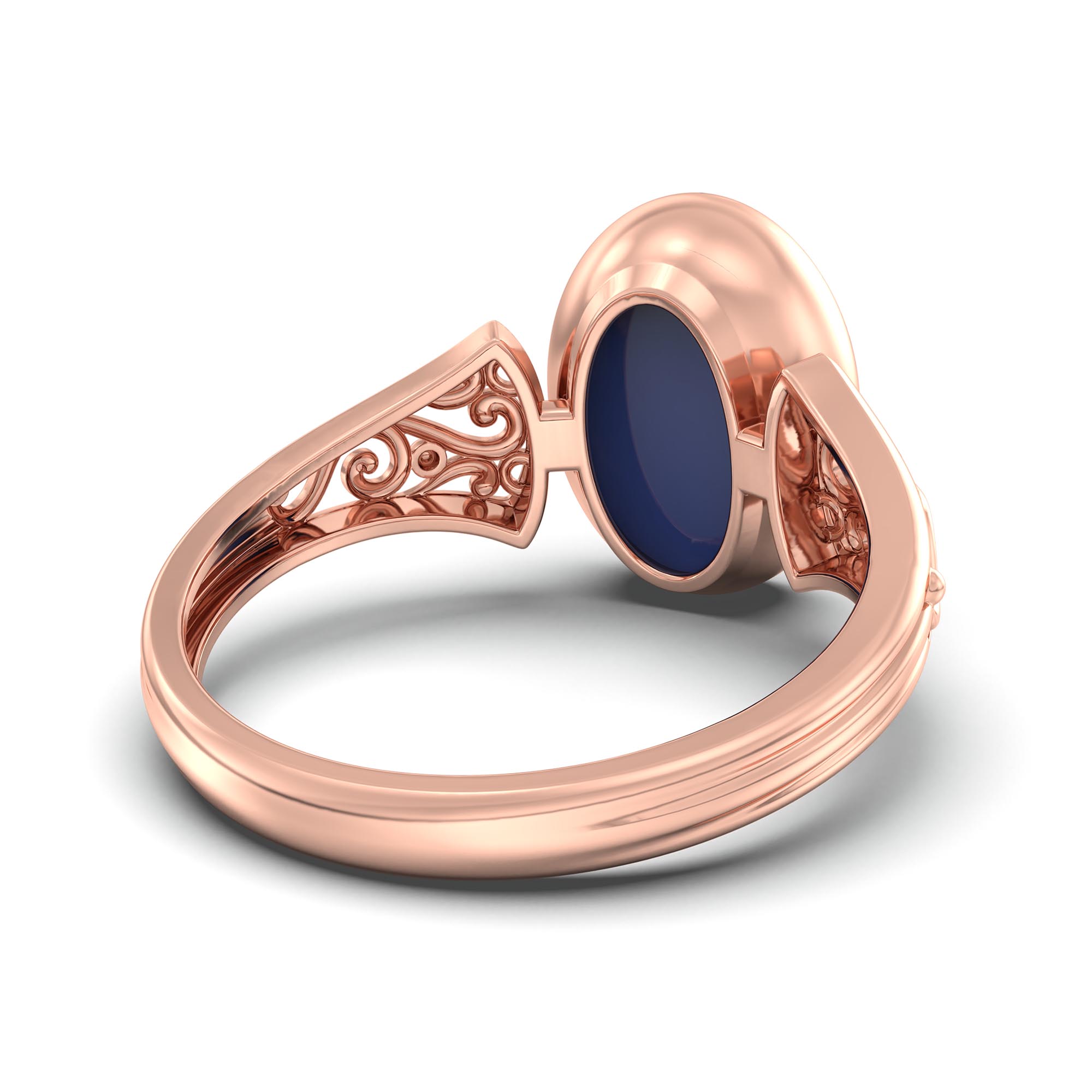 Blue Sapphire (Neelam) Ring for Women in 18K Rose Gold – Oval Cabochon 11x8 mm, Bezel Setting, 4 g (Design K14-1) thumbnail