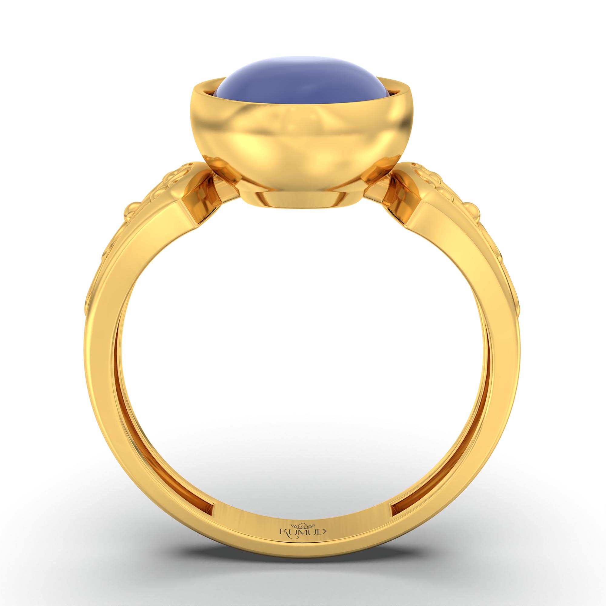 Blue Sapphire (Neelam) Ring for Women in 22K Yellow Gold – Oval Cabochon 11x8 mm, Bezel Setting, 4 g (Design K14-1) thumbnail