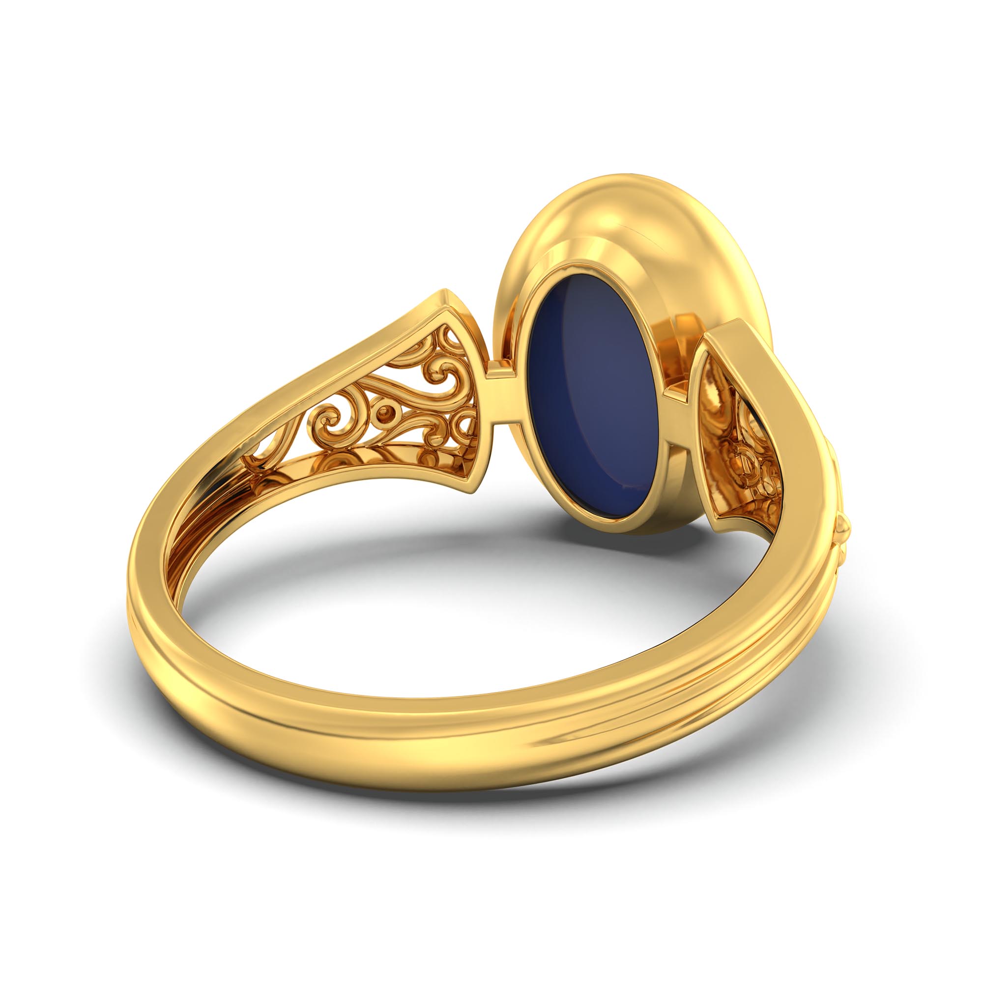 Blue Sapphire (Neelam) Ring for Women in 22K Yellow Gold – Oval Cabochon 11x8 mm, Bezel Setting, 4 g (Design K14-1) thumbnail