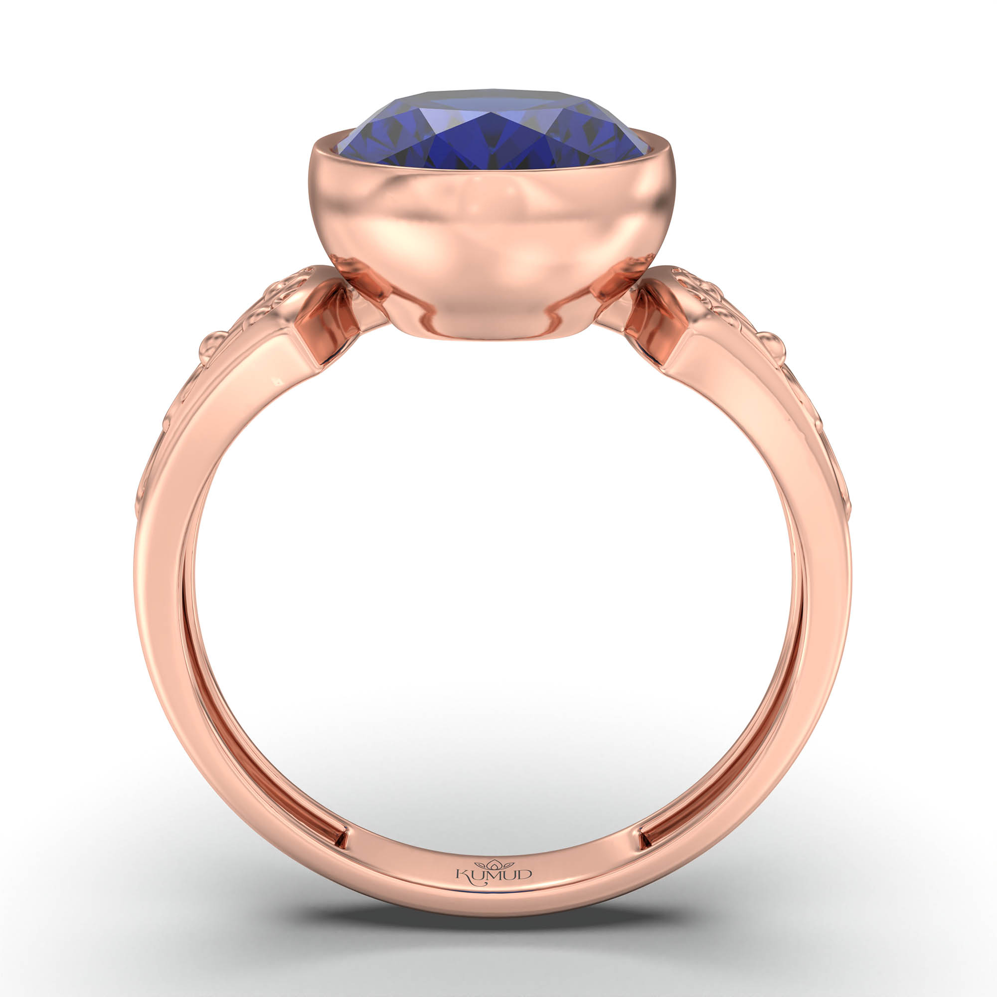 Blue Sapphire (Neelam) Ring for Women in 18K Rose Gold – Oval 11x8 mm, Bezel Setting, 4 g (Design K14-1) thumbnail