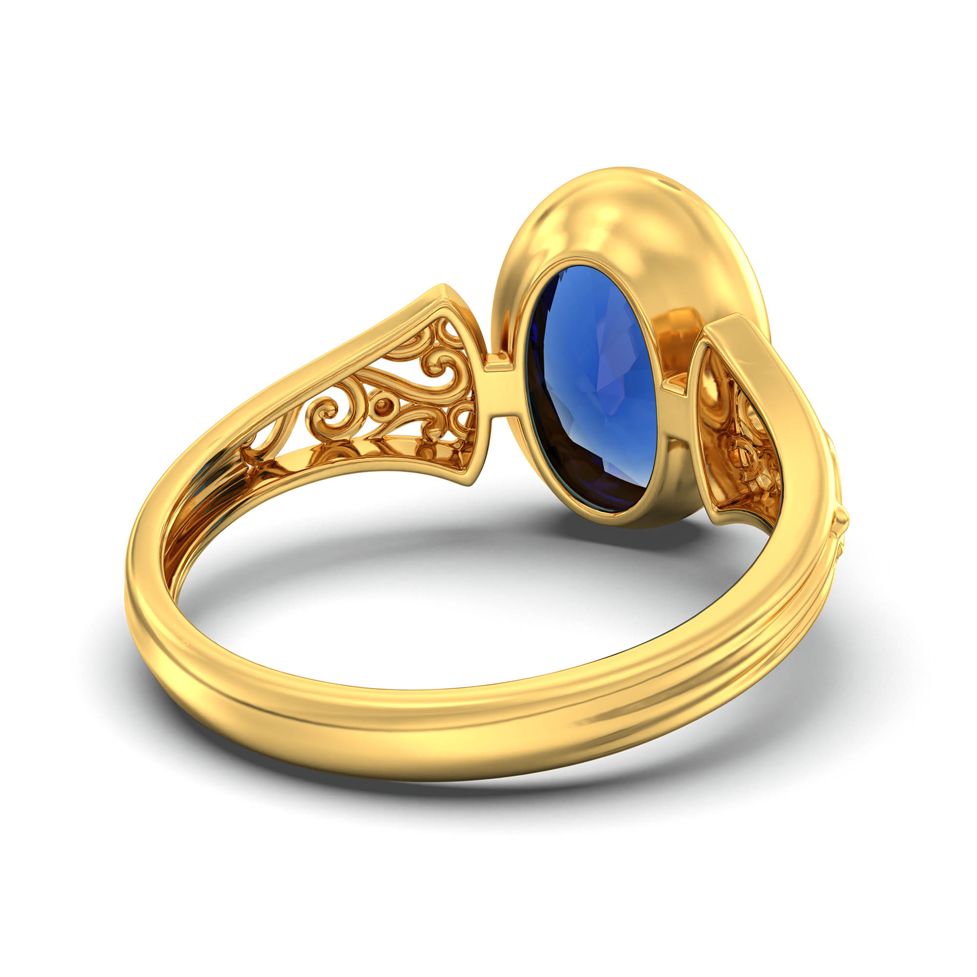 Blue Sapphire (Neelam) Ring for Women in 22K Yellow Gold – Oval 11x8 mm, Bezel Setting, 4 g (Design K14-1) thumbnail