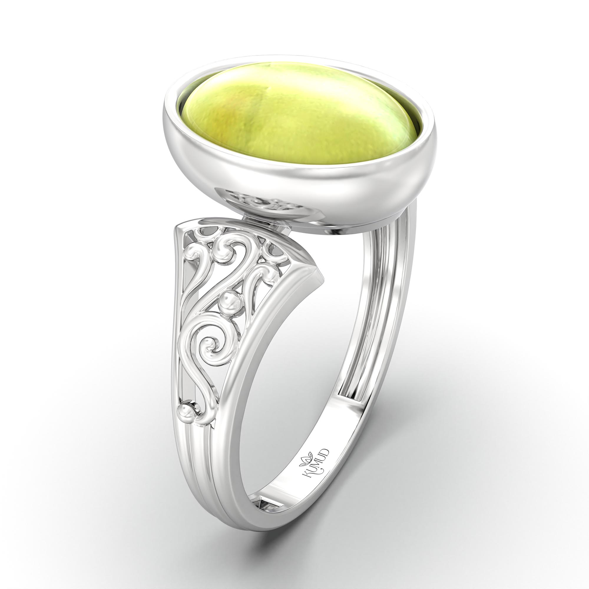 Cat's Eye (Lehsunia) Ring for Women in 925 Sterling Silver – Oval Cabochon 11x8 mm, Bezel Setting, 4 g (Design K14-1) thumbnail