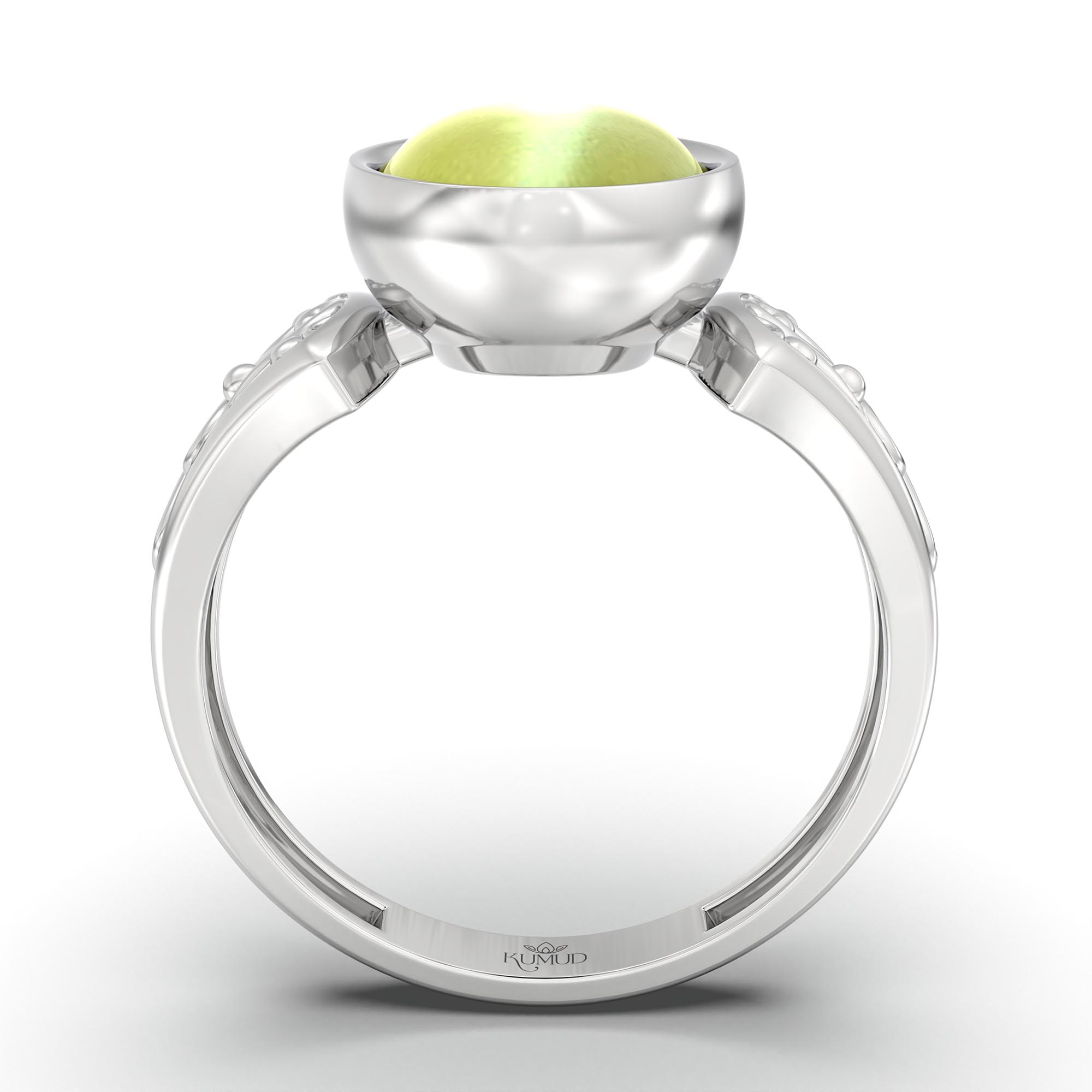 Cat's Eye (Lehsunia) Ring for Women in 925 Sterling Silver – Oval Cabochon 11x8 mm, Bezel Setting, 4 g (Design K14-1) thumbnail