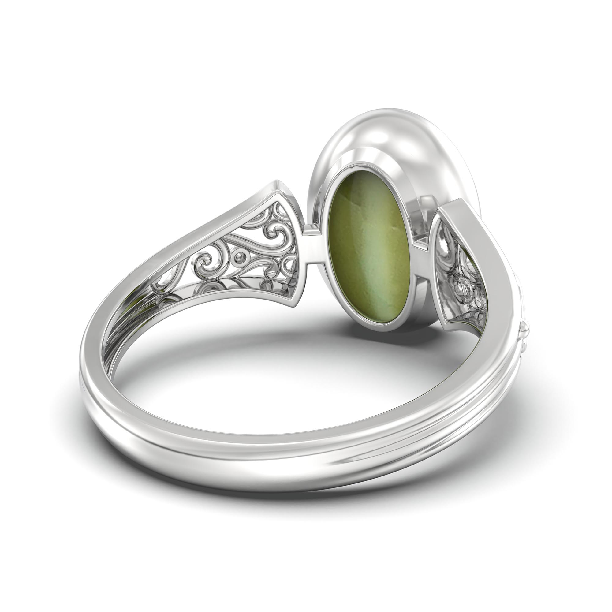 Cat's Eye (Lehsunia) Ring for Women in 925 Sterling Silver – Oval Cabochon 11x8 mm, Bezel Setting, 4 g (Design K14-1) thumbnail