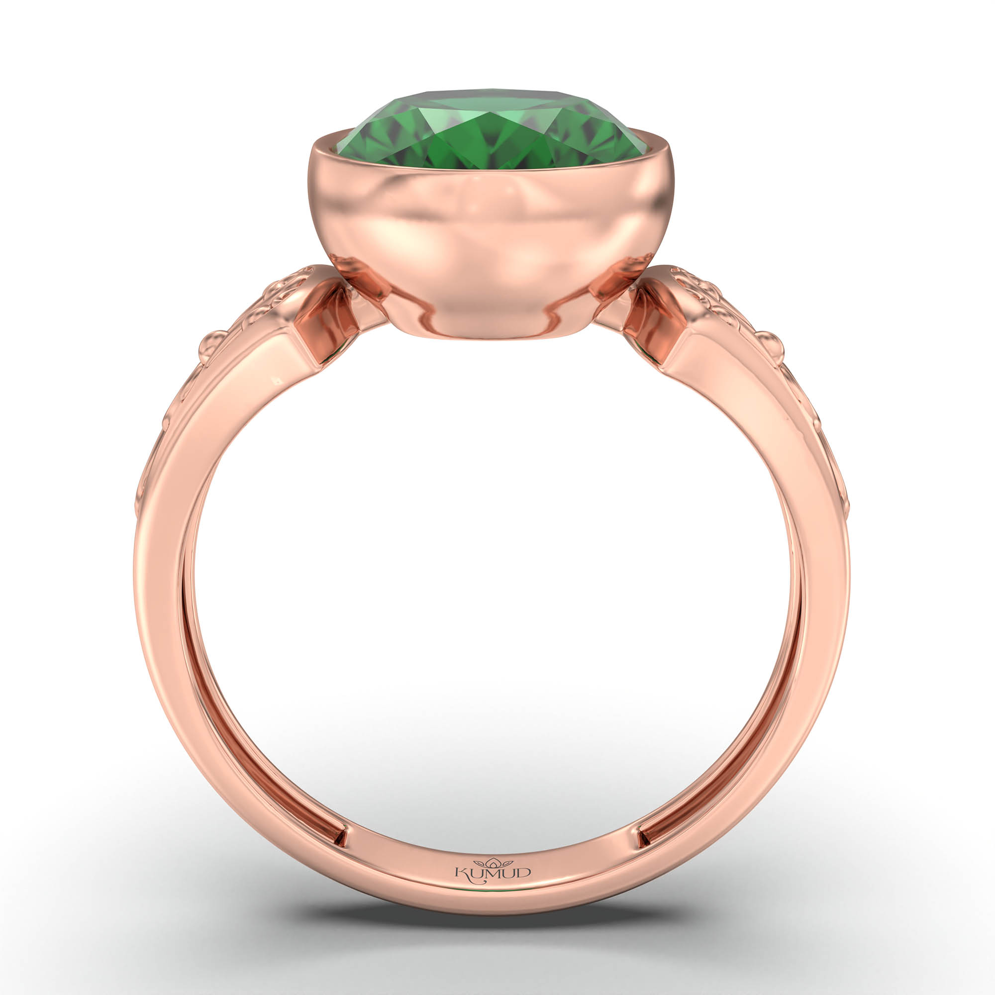 Emerald (Panna) Ring for Women in 18K Rose Gold – Oval 11x8 mm, Bezel Setting, 4 g (Design K14-1) thumbnail