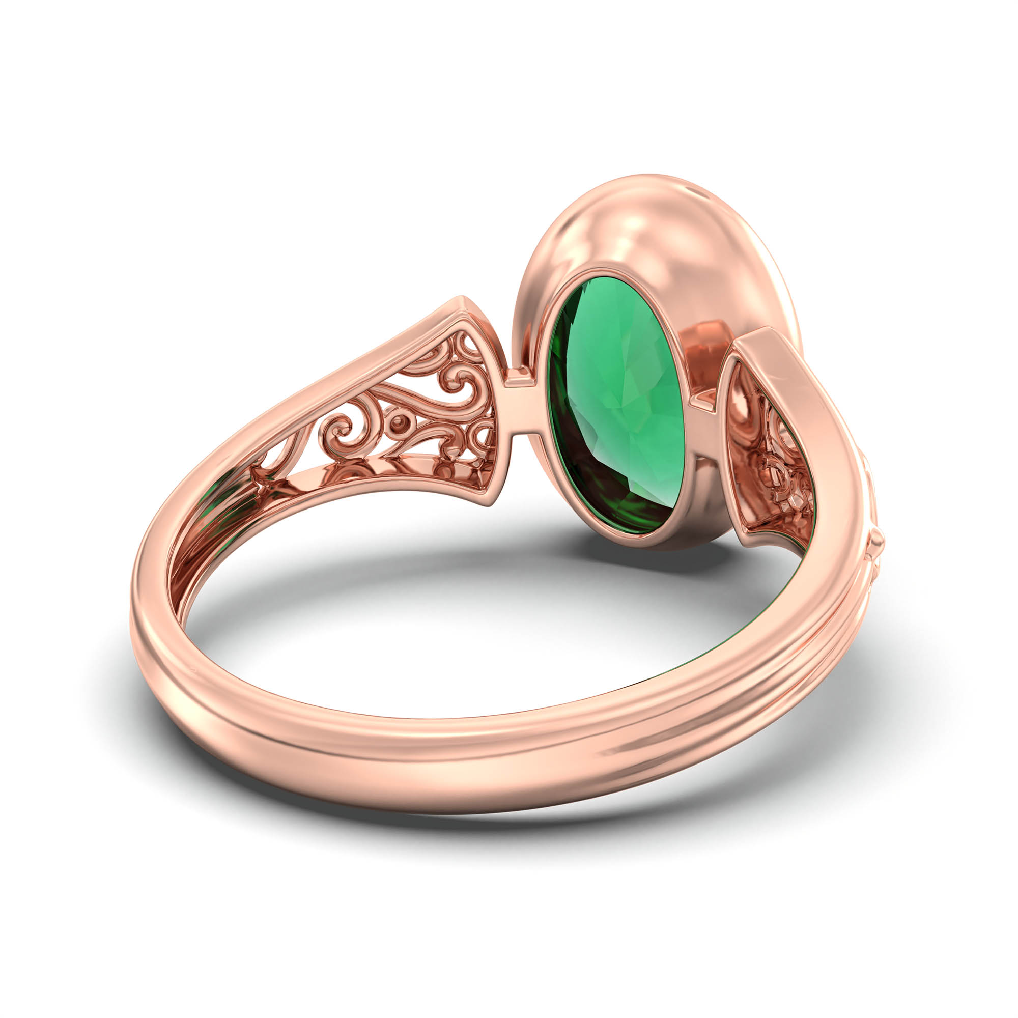 Emerald (Panna) Ring for Women in 18K Rose Gold – Oval 11x8 mm, Bezel Setting, 4 g (Design K14-1) thumbnail